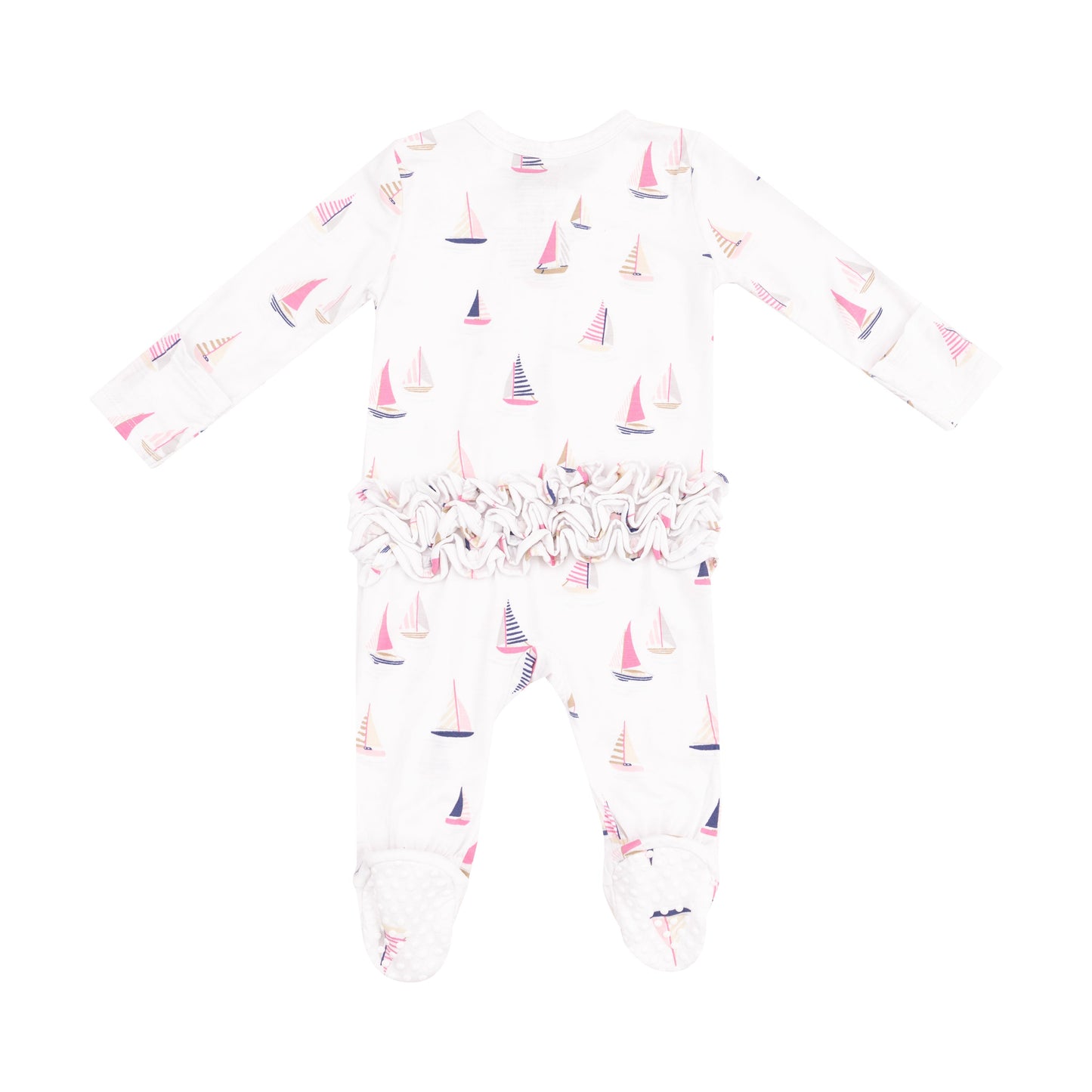 2 Way Zipper Ruffle Back Footie - Sailboats Pink