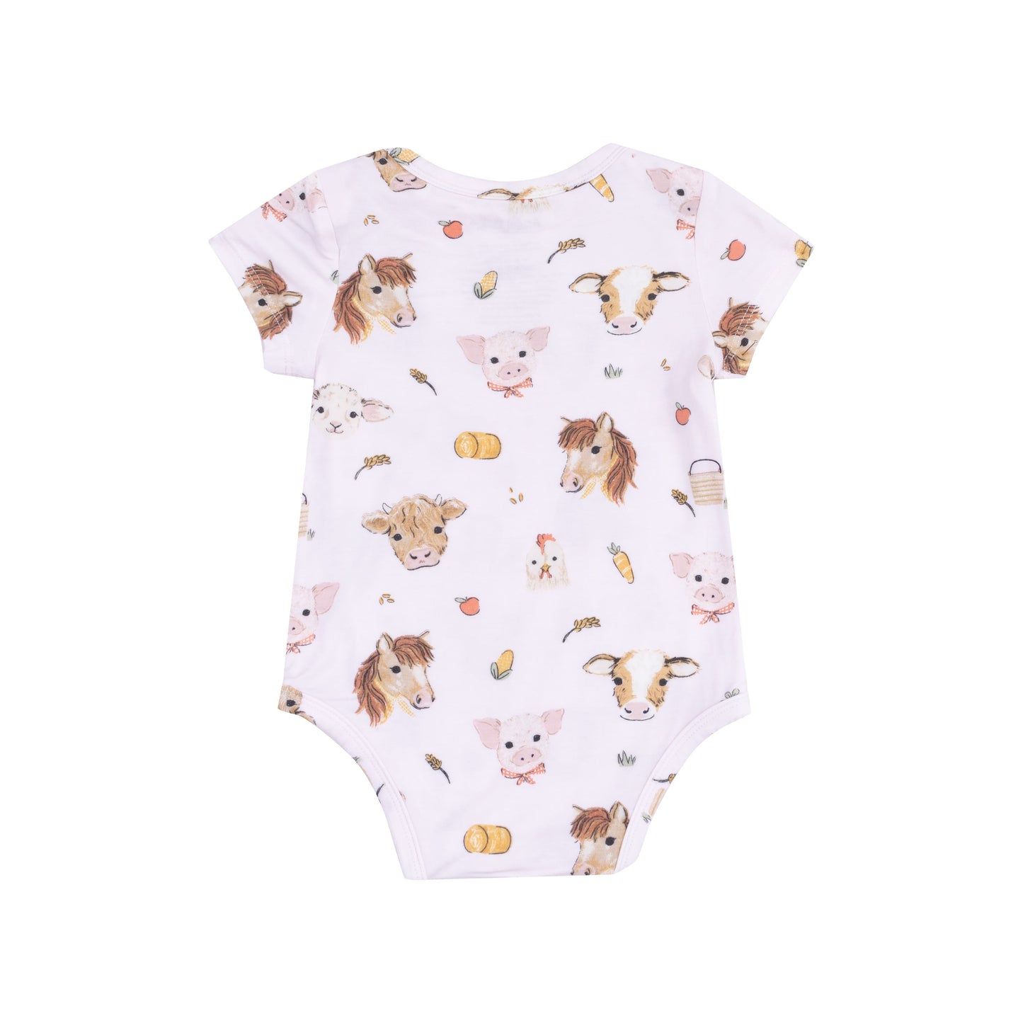 Short Sleeve Bodysuit - Vintage Animals Faces Pink