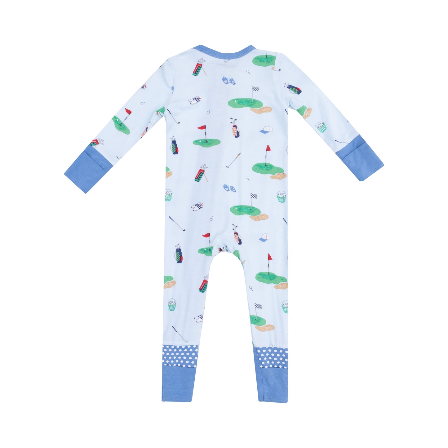 2 Way Zipper Romper - Golf Things Blue