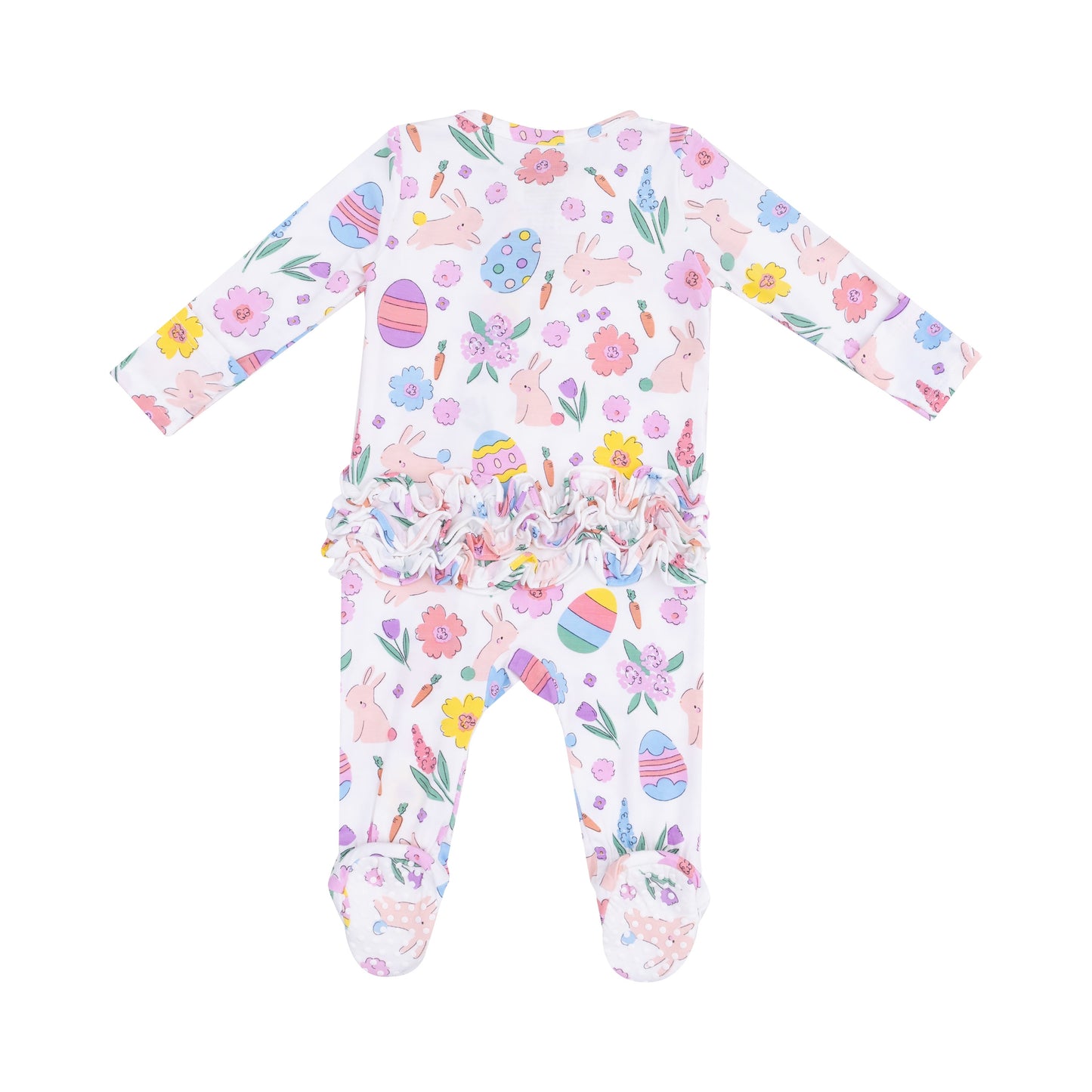 2 Way Ruffle Zipper Footie - Easter Bunnies Pink