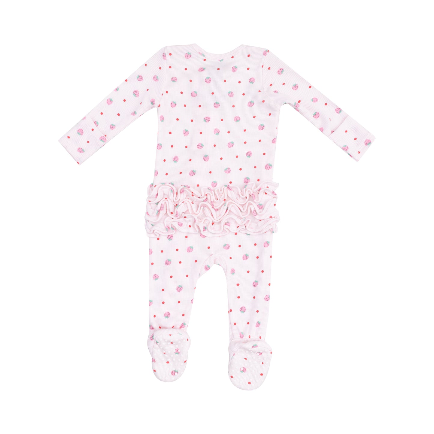 2 Way Zipper Ruffle Back Footie - Strawberry Swiss Dot