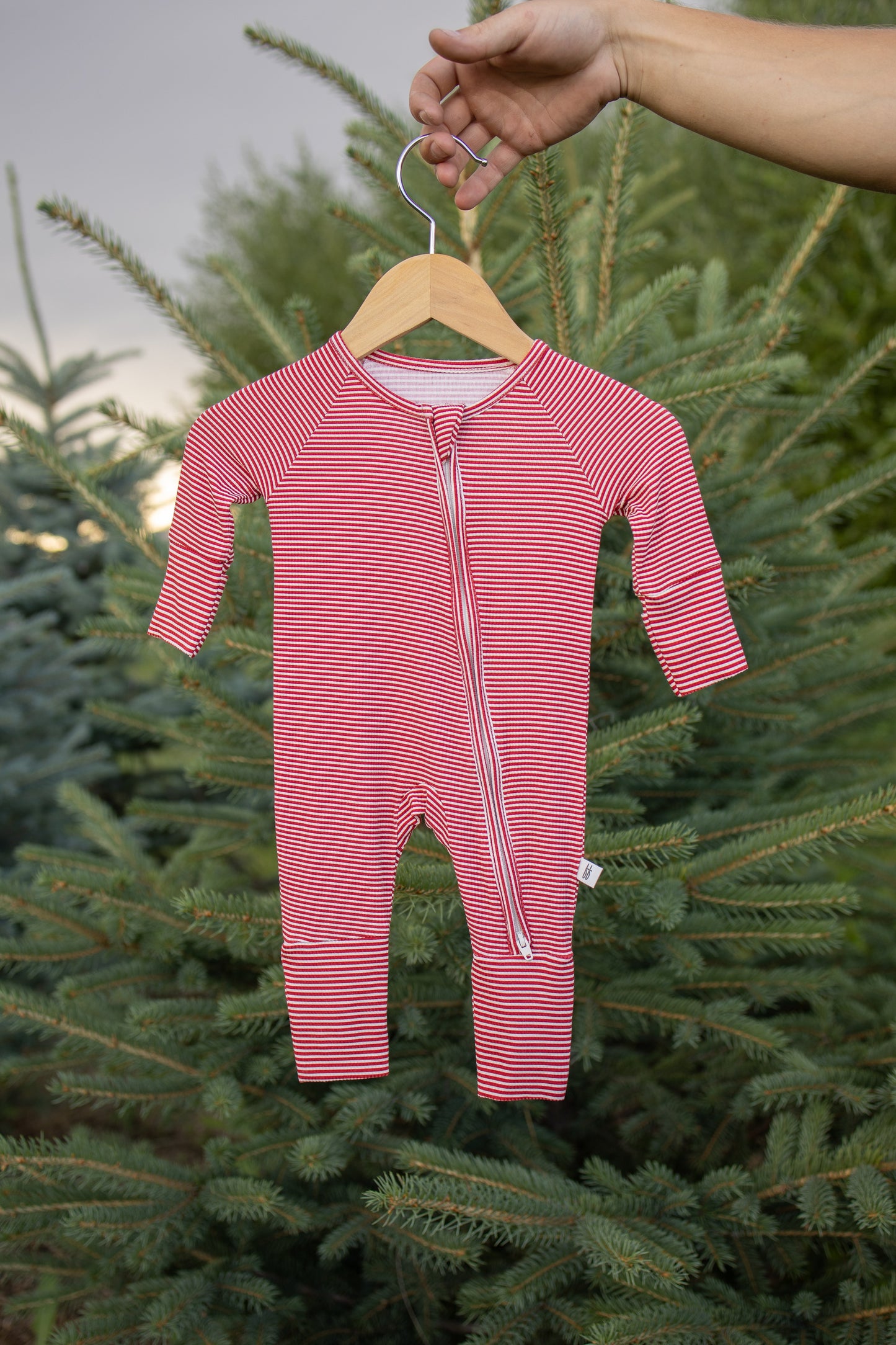 Bamboo Zip Pajamas | Peppermint Stripe Ribbed