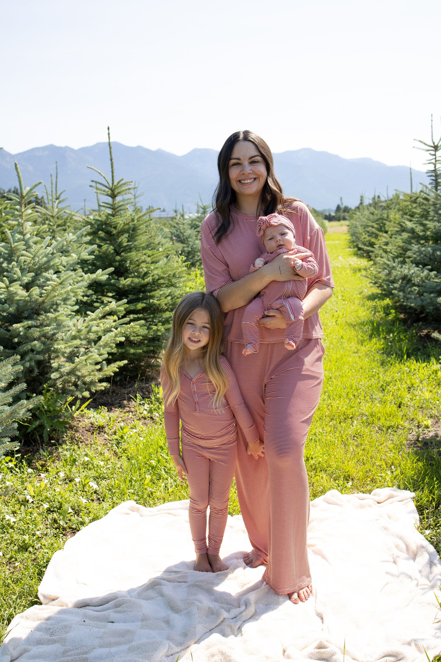 Bamboo Two Piece Pajamas | Peppermint Stripe Ribbed