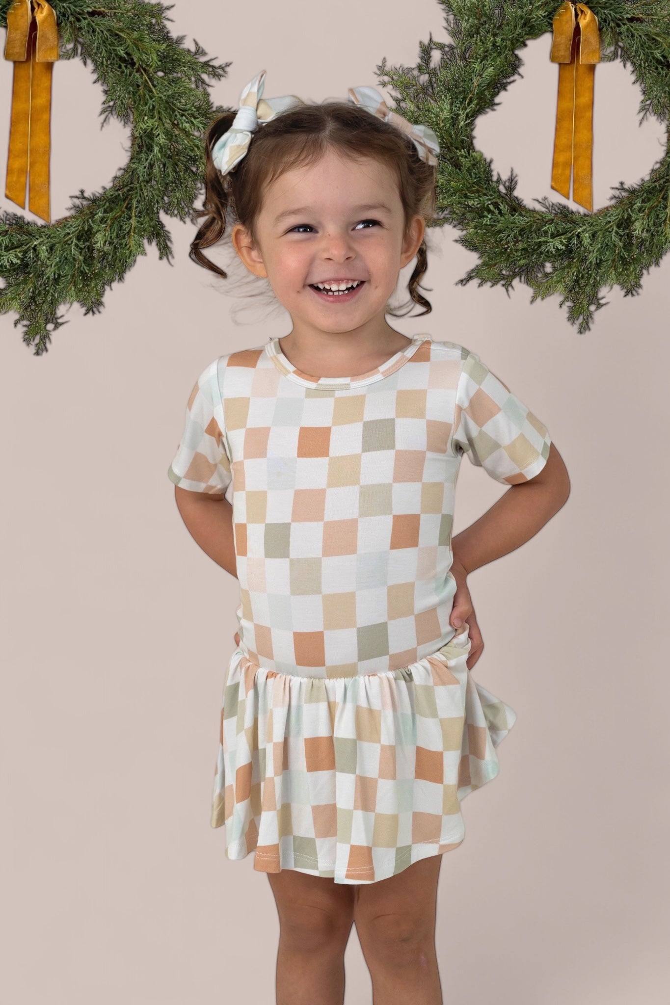 MUTED CHECKERS DREAM BODYSUIT DRESS