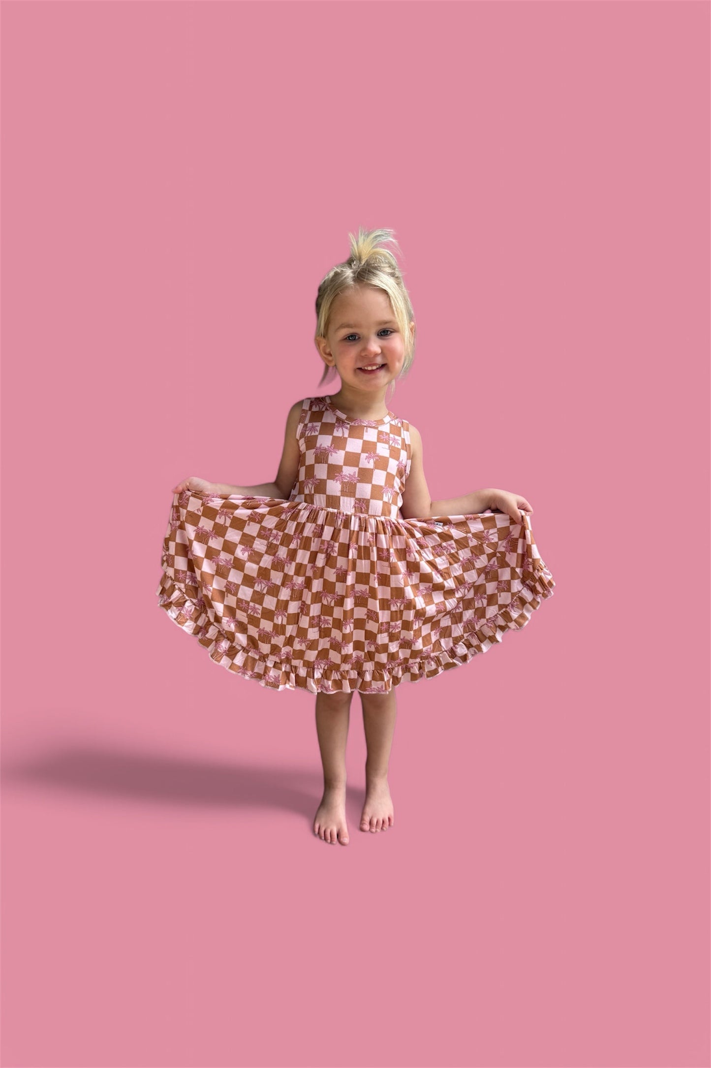 EXCLUSIVE SUNSET BEACH CHECKERS TANK DREAM RUFFLE DRESS