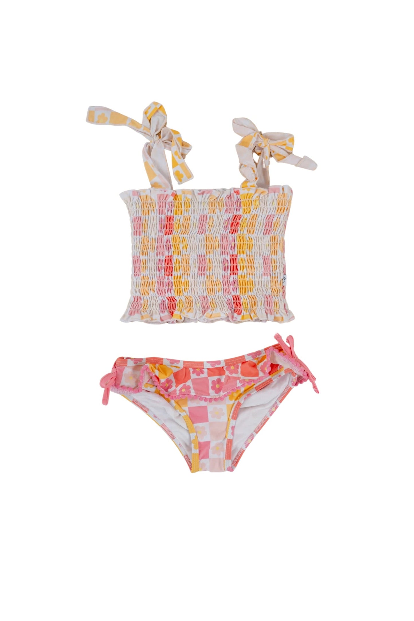 SUMMER SUNSET CHECKERS DREAM SMOCKED TANKINI TWO PIECE SWIM SUIT