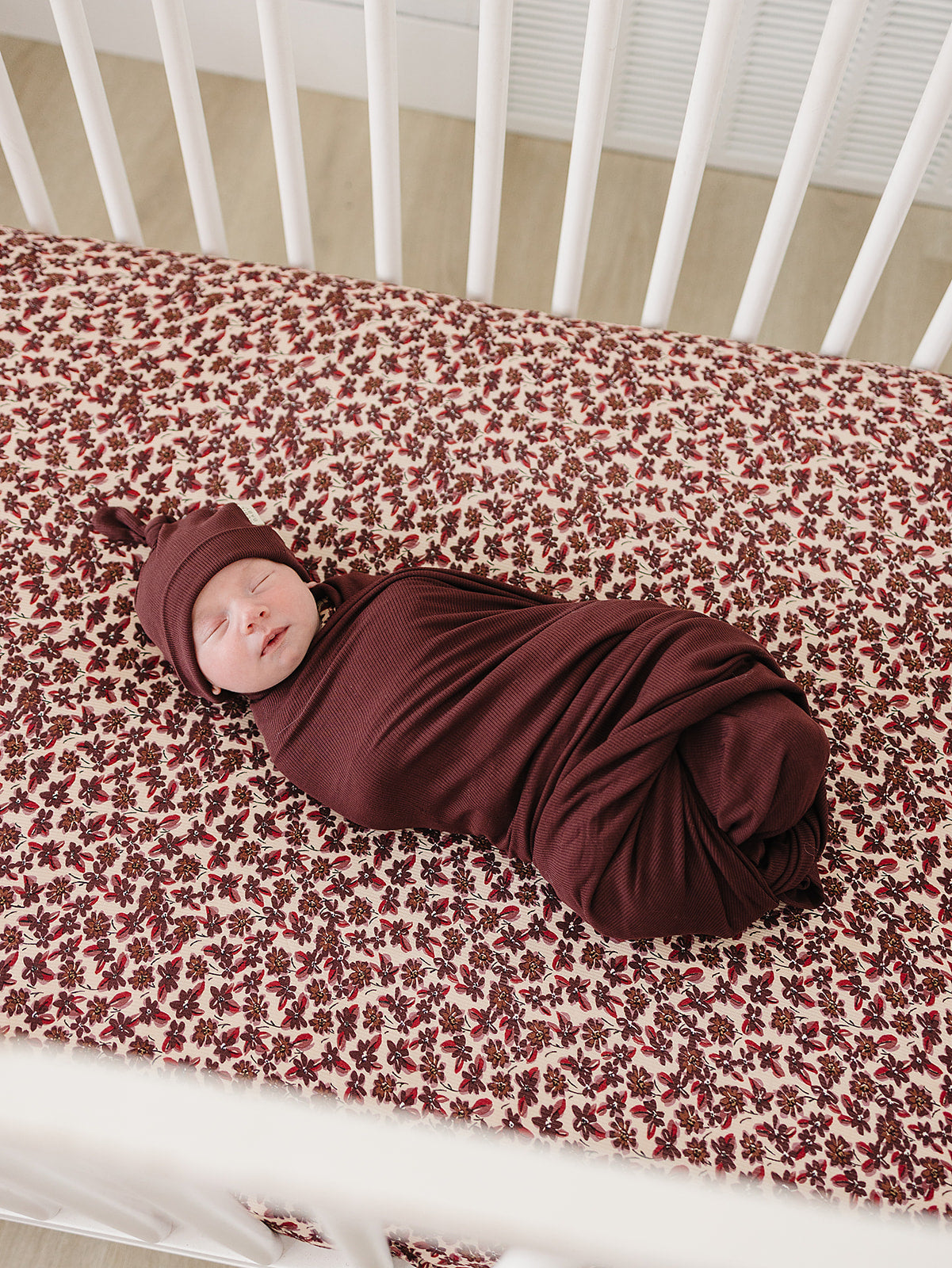 Antique Floral Ribbed Bamboo Stretch Crib Sheet