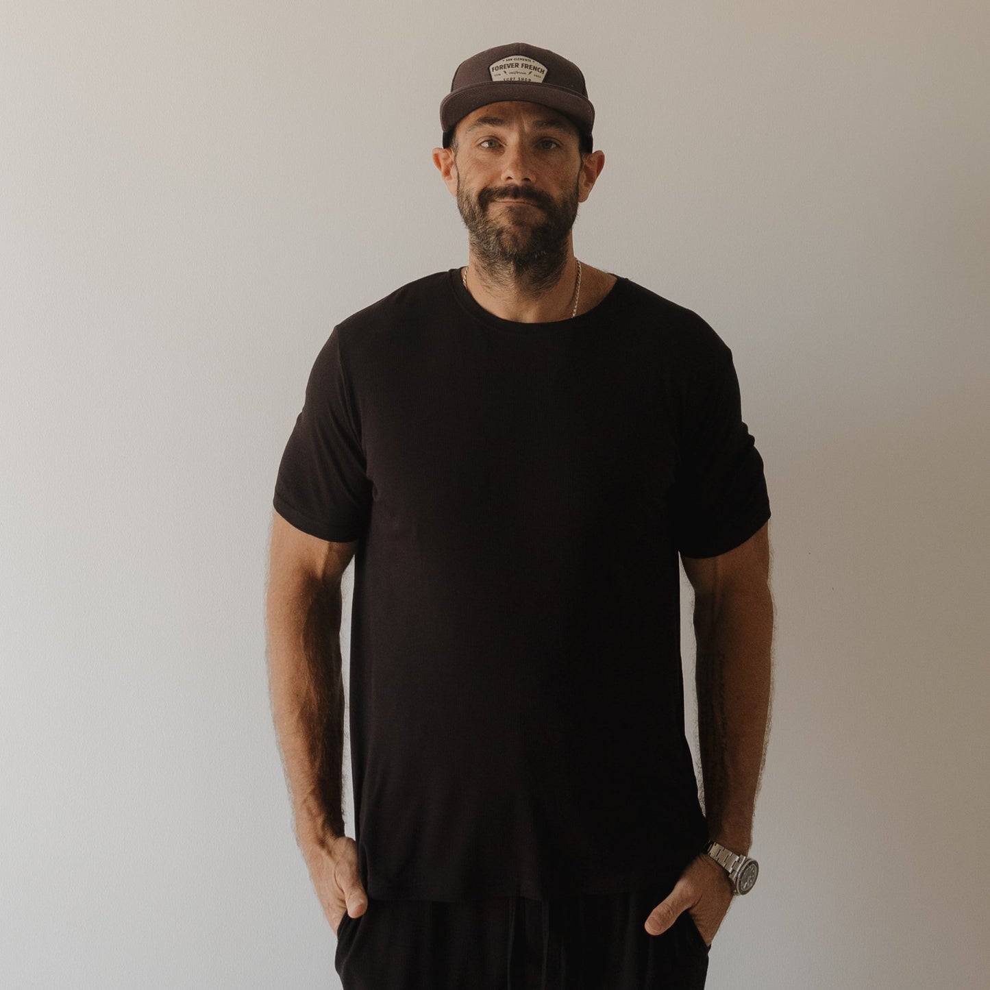 Men's Bamboo Short Sleeve Pajama | Ribbed Black