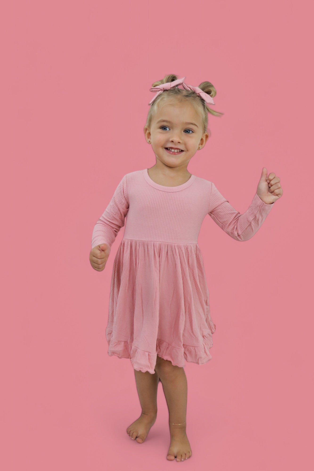 MAUVE RIB DREAM RUFFLE DRESS