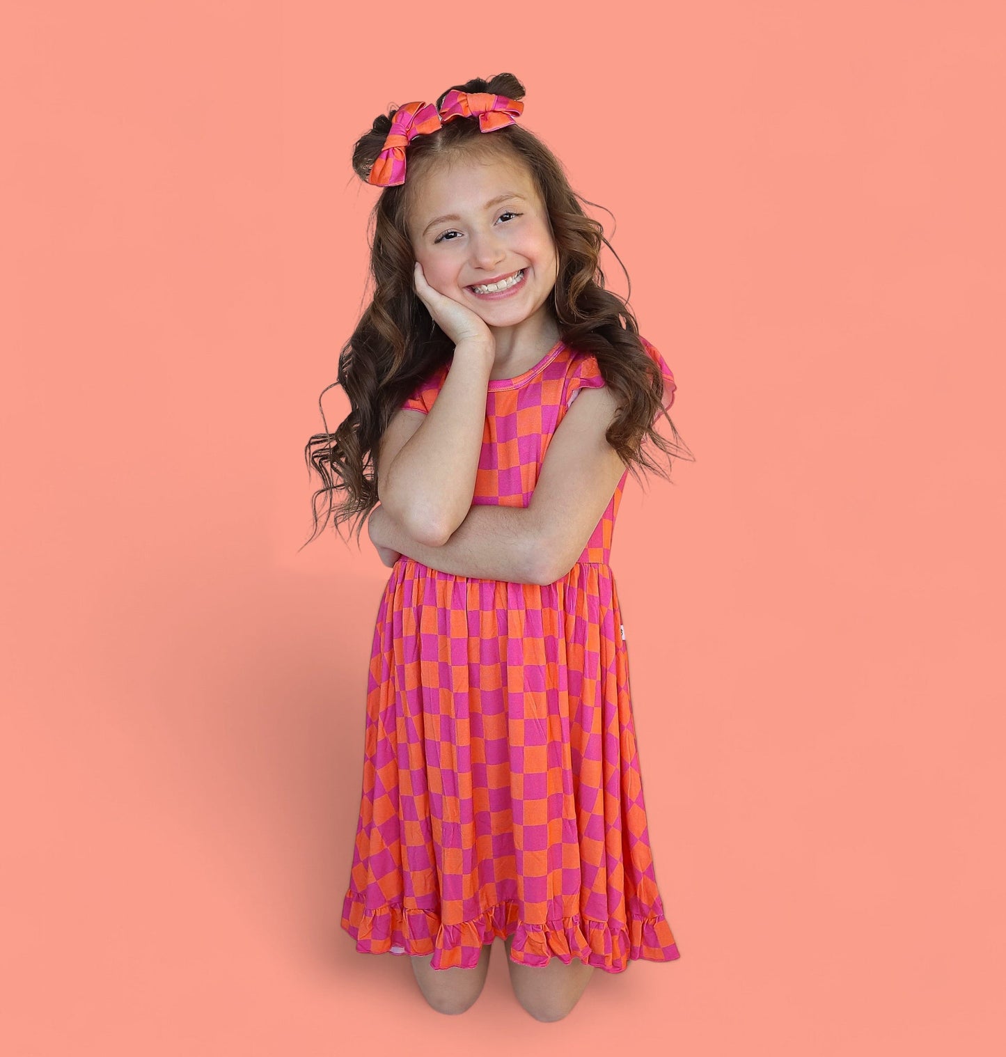 NEON DREAMS CHECKERS DREAM RUFFLE DRESS