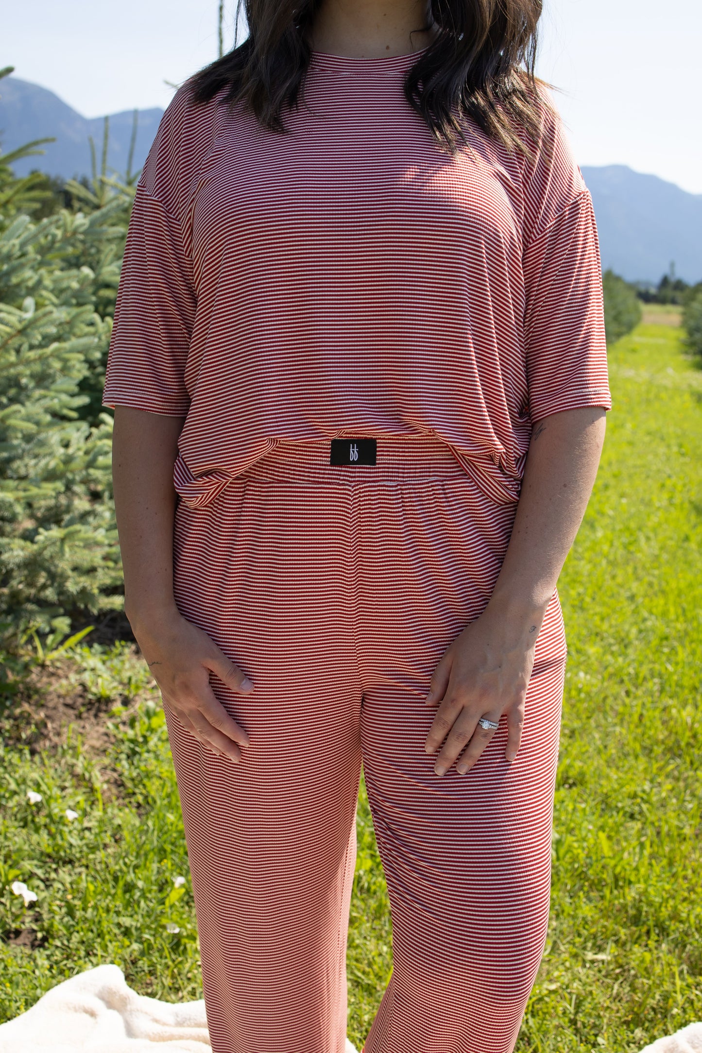 Women's Boxy Tee Lounge Set | Peppermint Stripe Ribbed