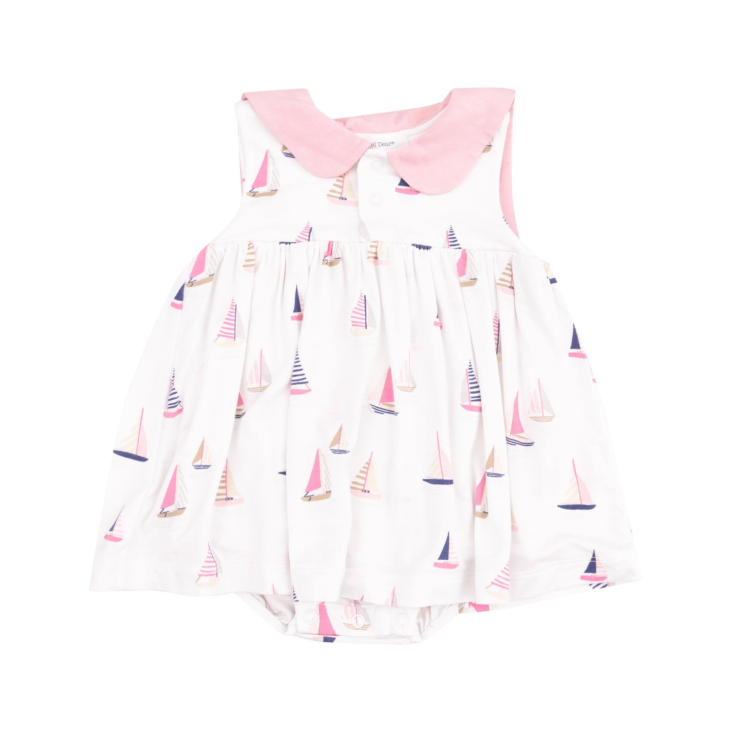 Sailor Bodysuit Dress with Embroidery - Sailboats Pink