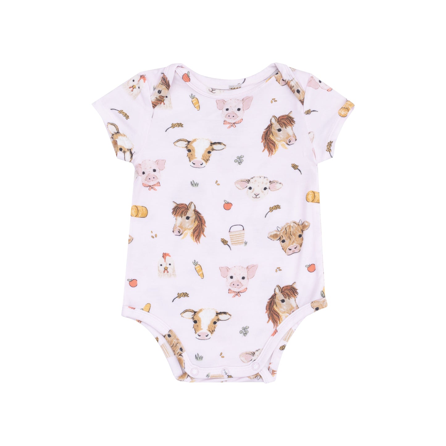 Short Sleeve Bodysuit - Vintage Animals Faces Pink