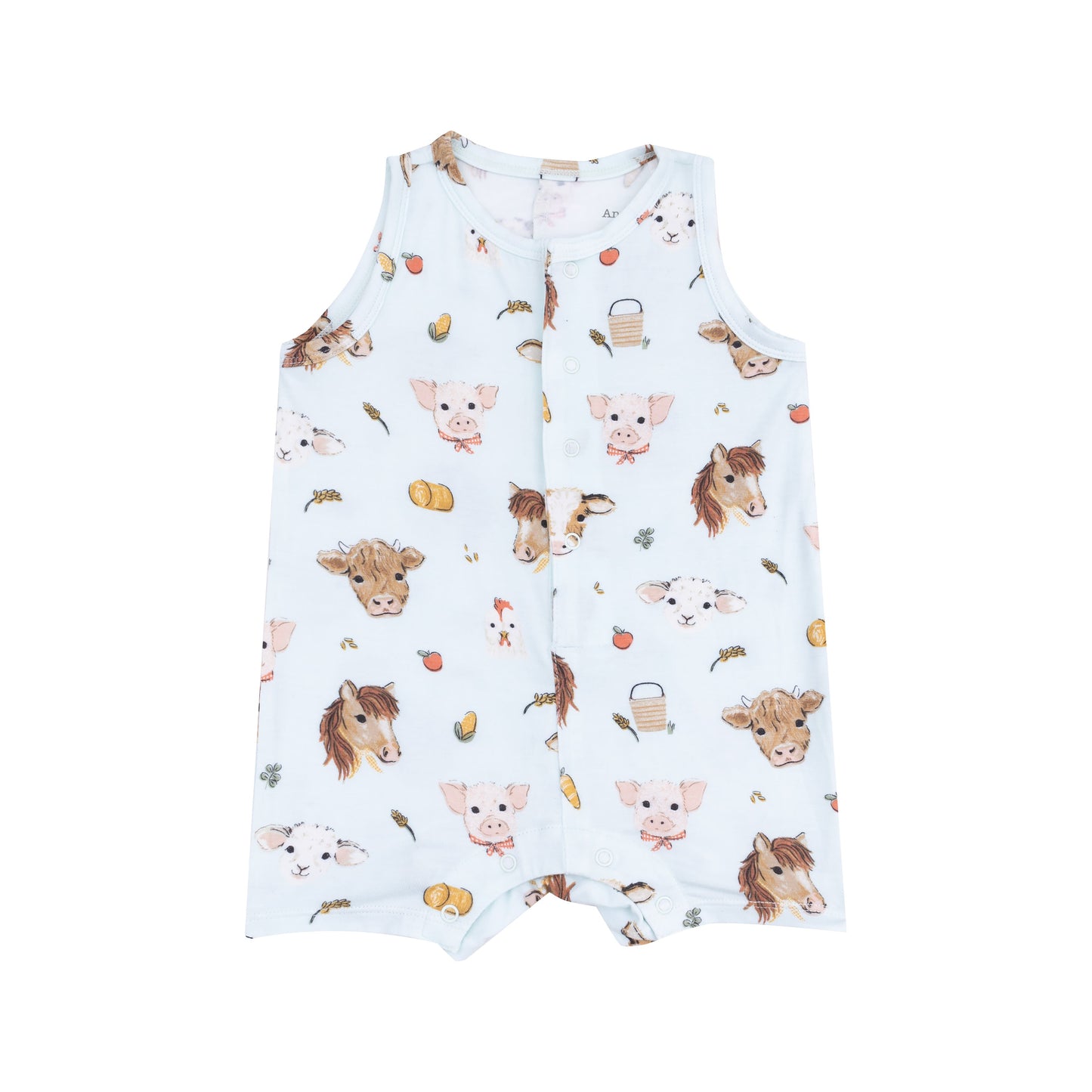 Sleeveless Shortie Romper - Vintage Animals Faces Blue