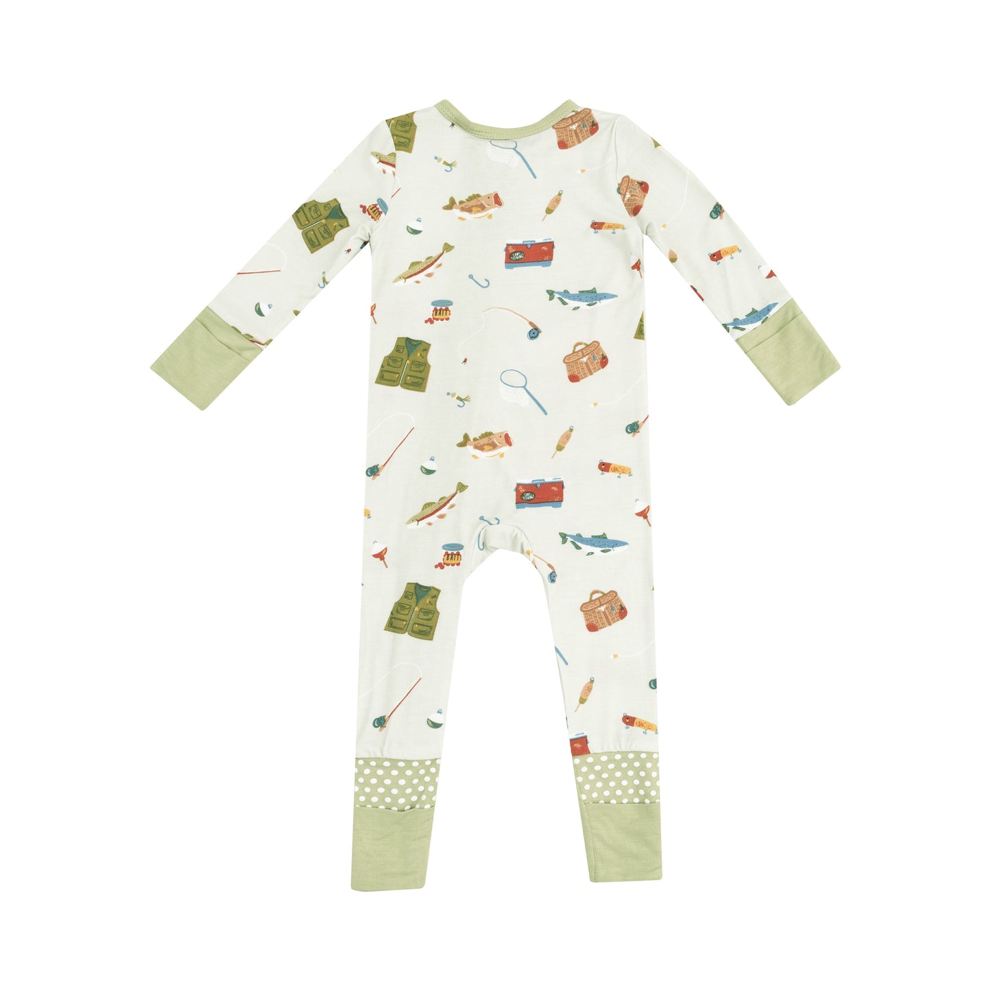 2 Way Zipper Romper - Fishing Things Green