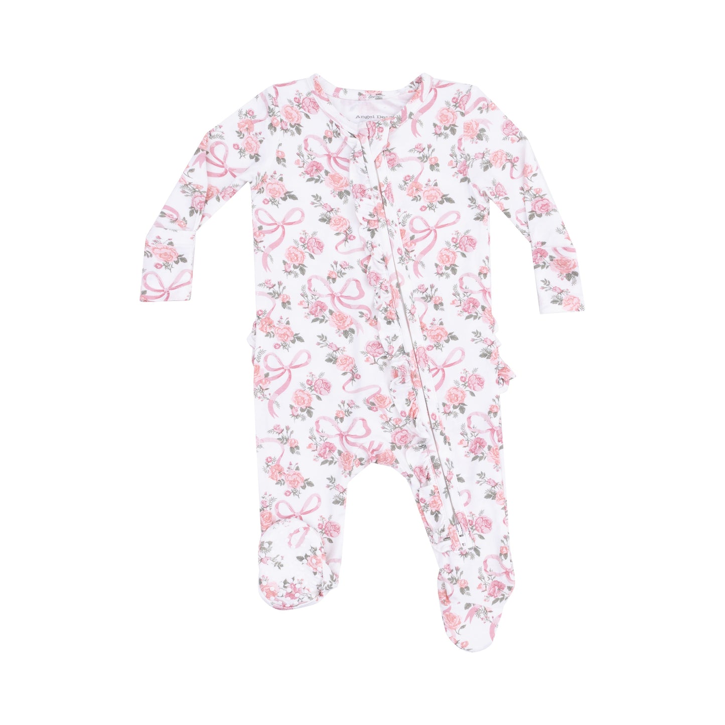 2 Way Ruffle Zipper Footie - Ribbons and Flowers