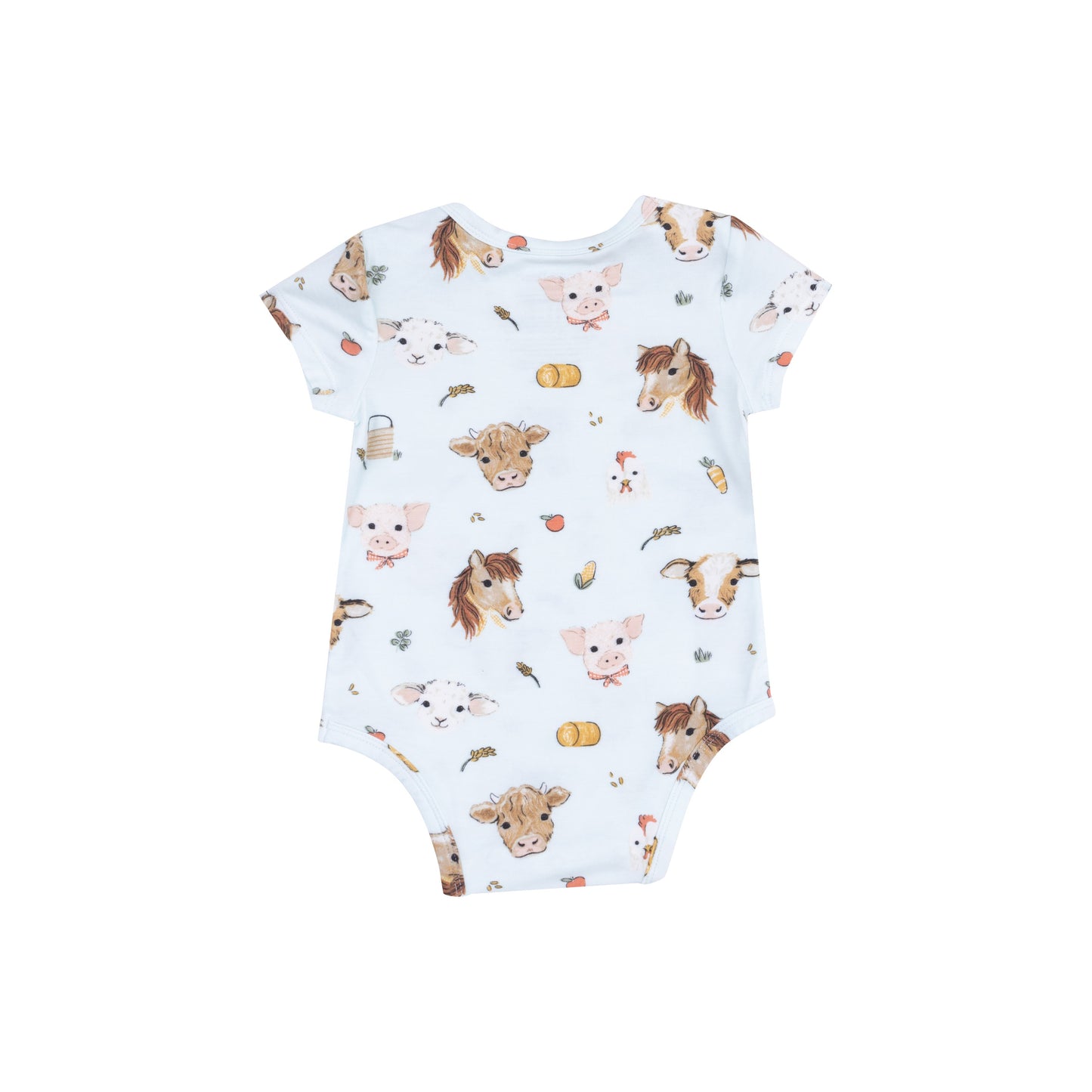 Short Sleeve Bodysuit - Vintage Animals Faces Blue