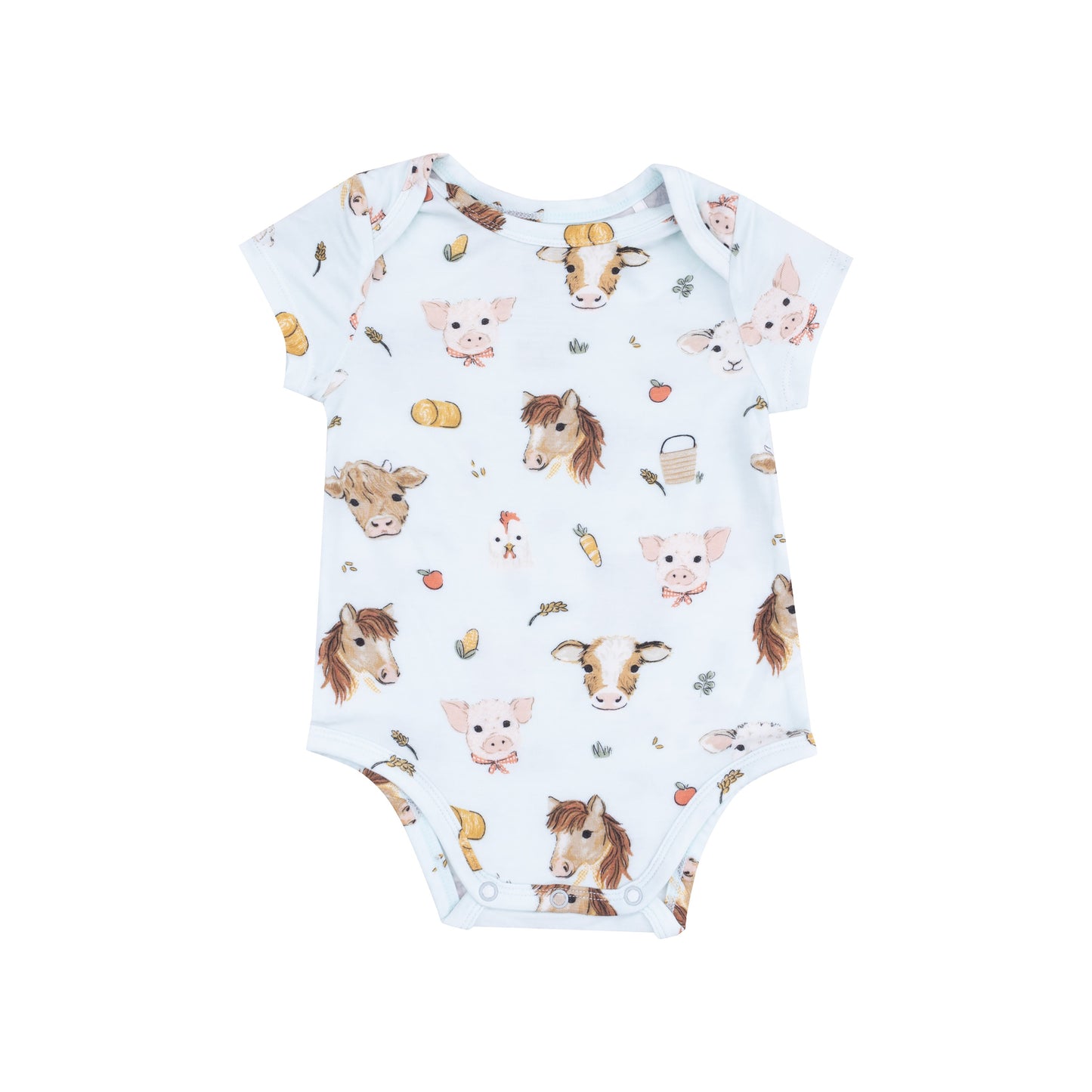 Short Sleeve Bodysuit - Vintage Animals Faces Blue