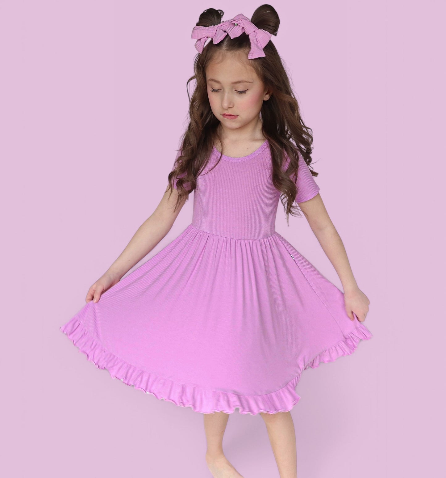 FOREVER LILAC RIB DREAM RUFFLE DRESS