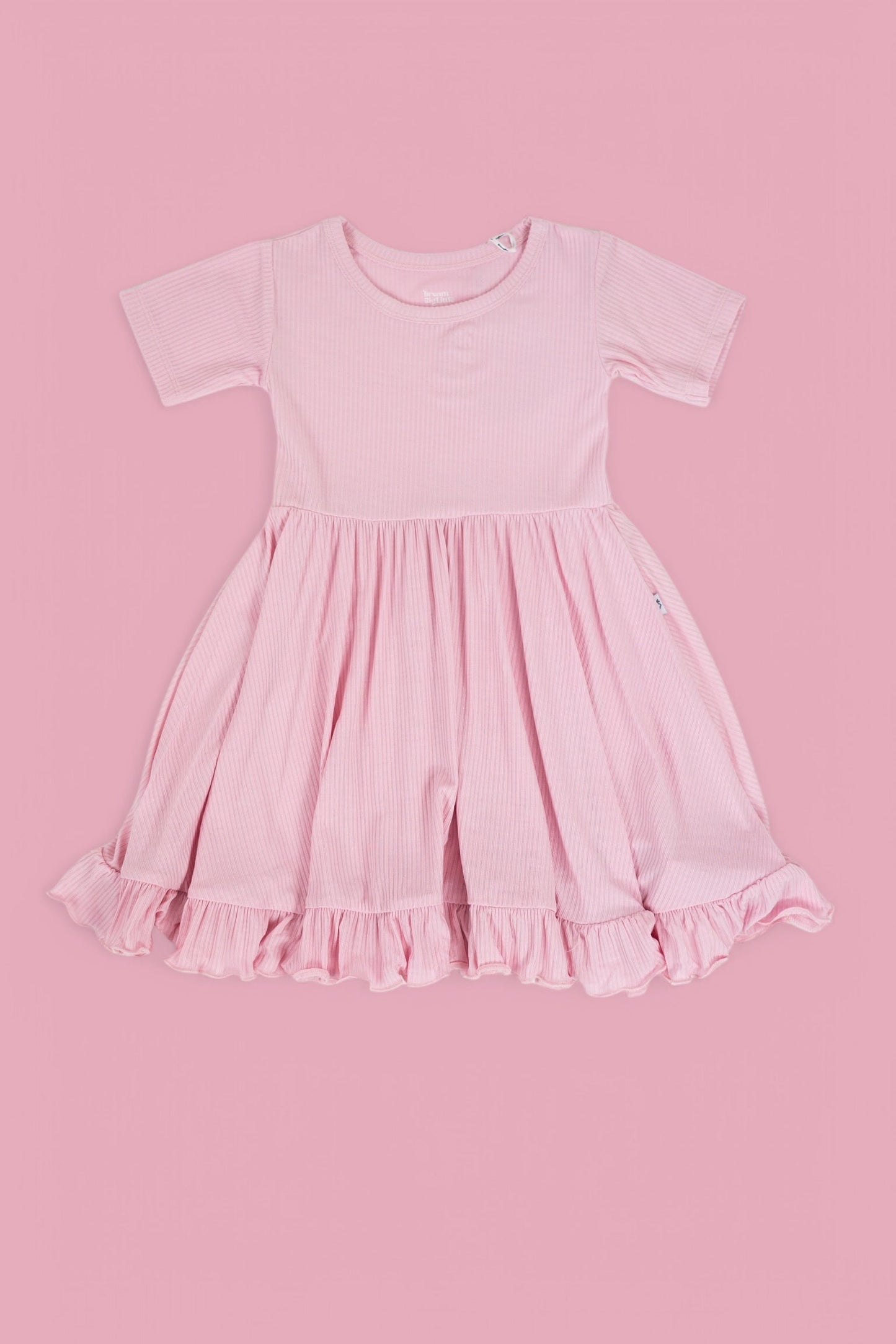 PINK ROSE RIB RUFFLE DRESS