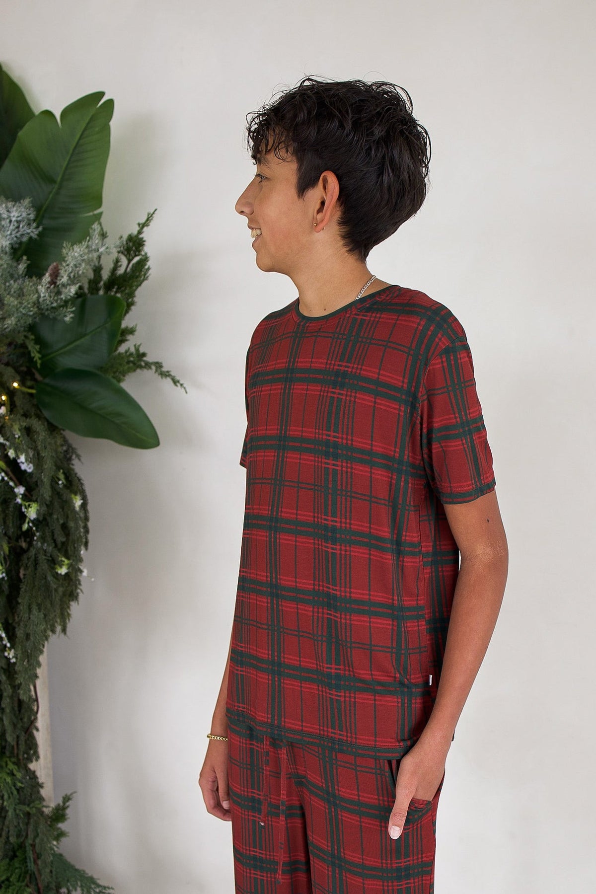 Youth Straight Leg Bamboo Pajamas | Christmas Plaid
