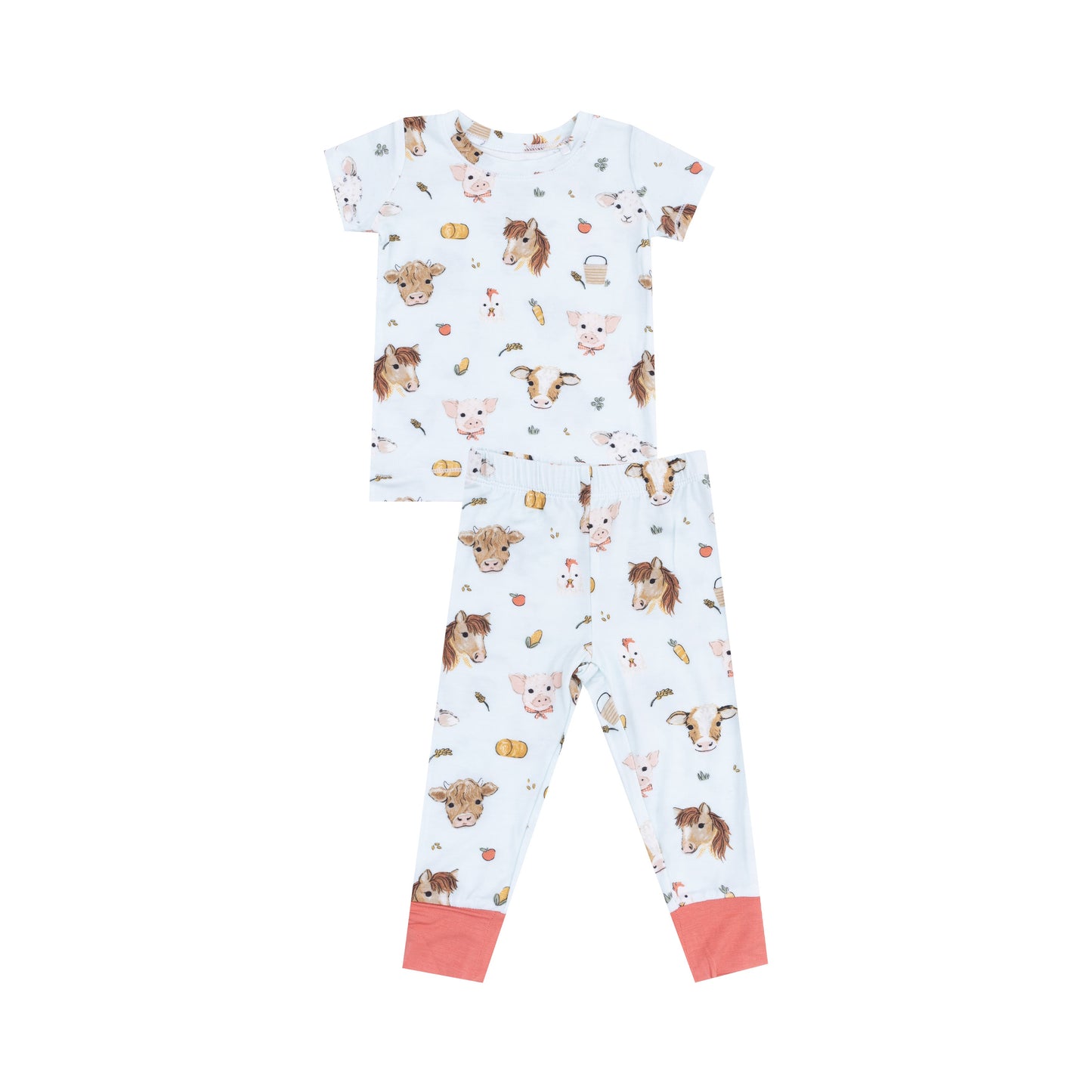 Short Sleeve Loungewear Set - Vintage Animals Faces Blue