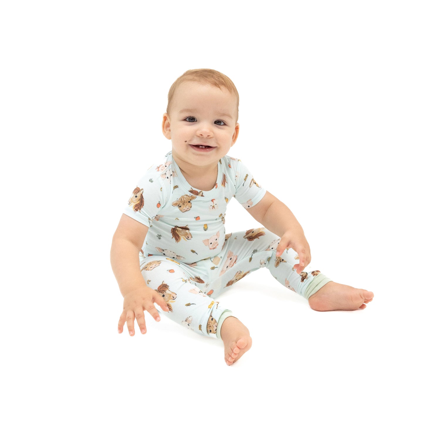 Short Sleeve Loungewear Set - Vintage Animals Faces Blue