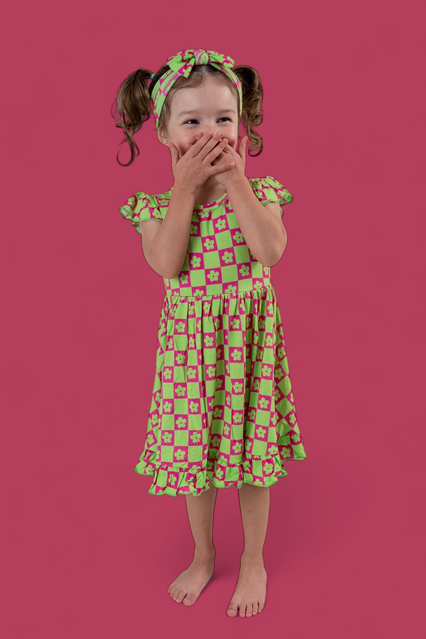 WILD DAISY CHECKERS DREAM RUFFLE DRESS
