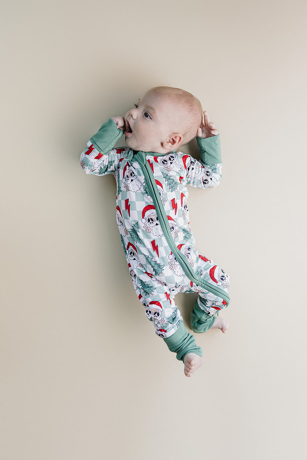 Bamboo Zip Romper | Checkered Santa