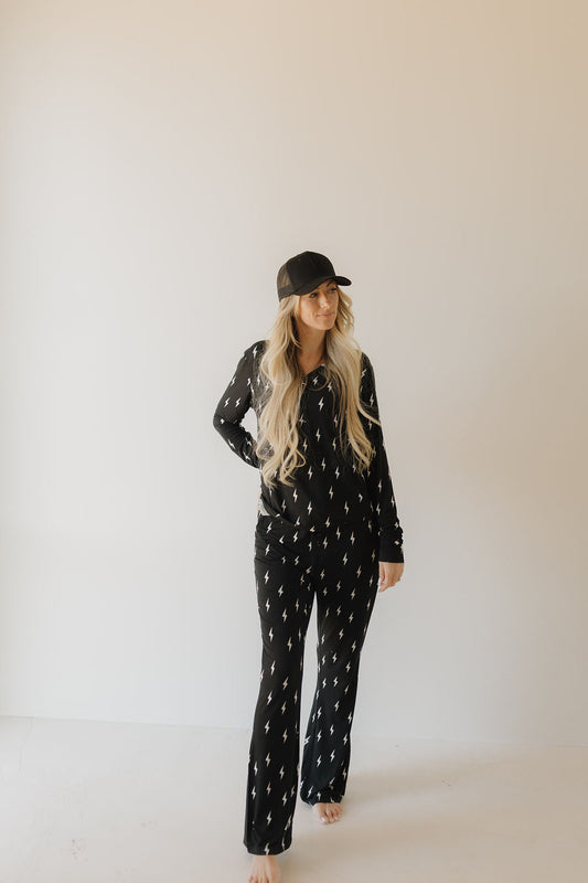Women's Long Sleeve Bamboo Pajama | Midnight Lightning Bolt