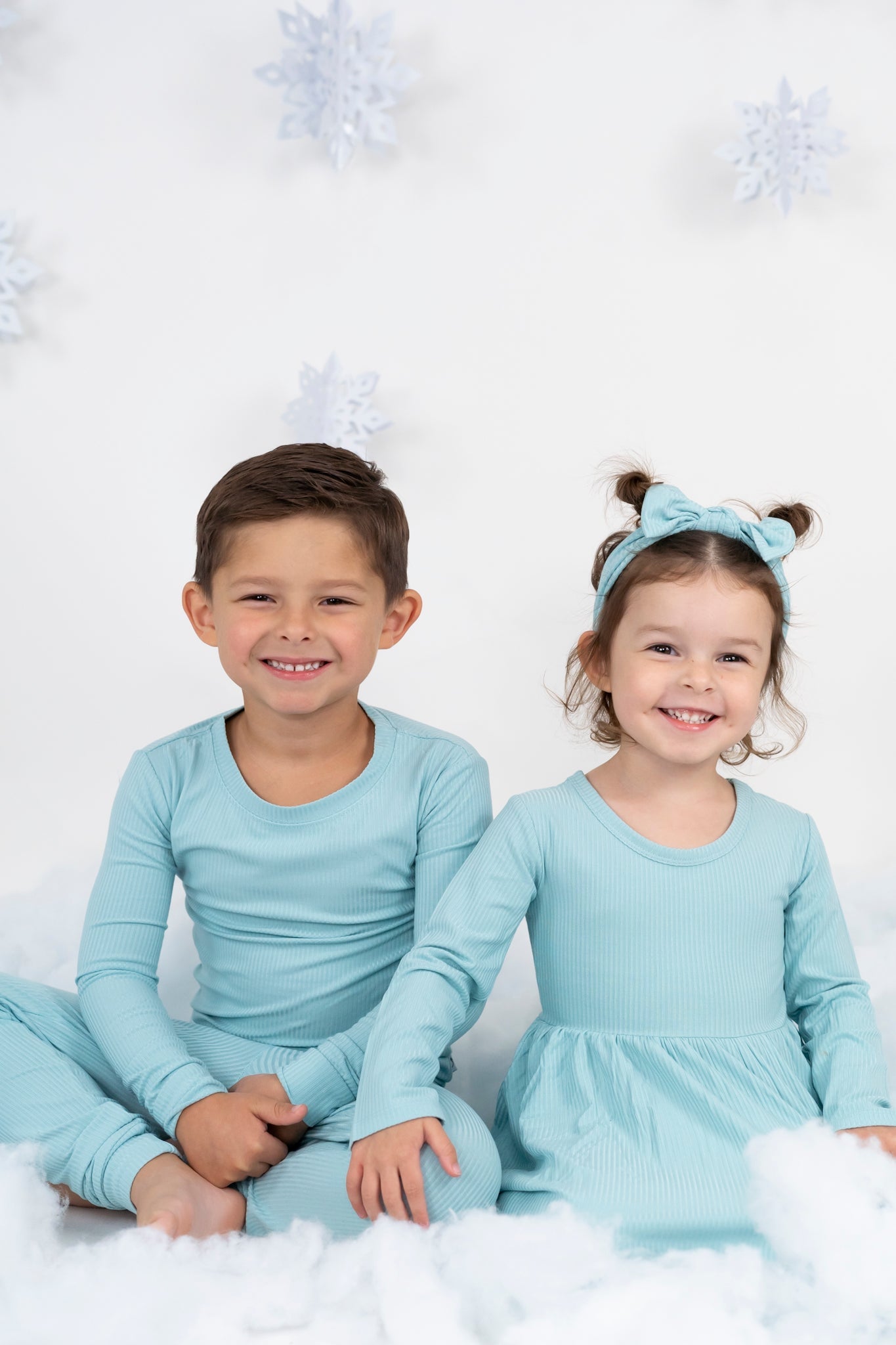 HAZY BLUE RIB DREAM RUFFLE DRESS