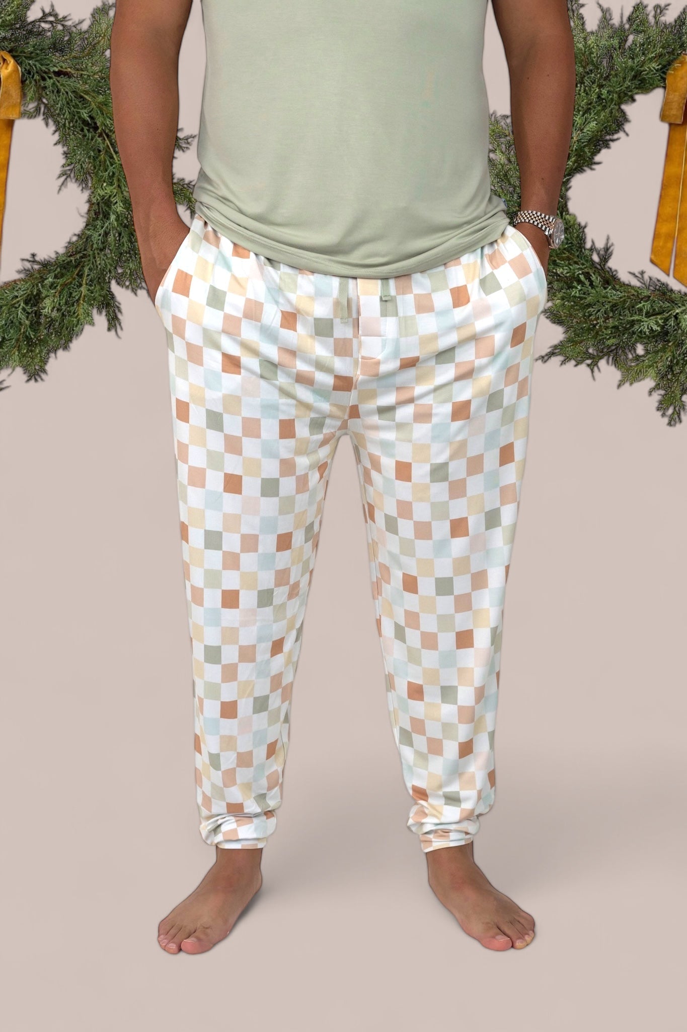 MUTED CHECKERS SHORT SLEEVE MEN'S DREAM JOGGER SET