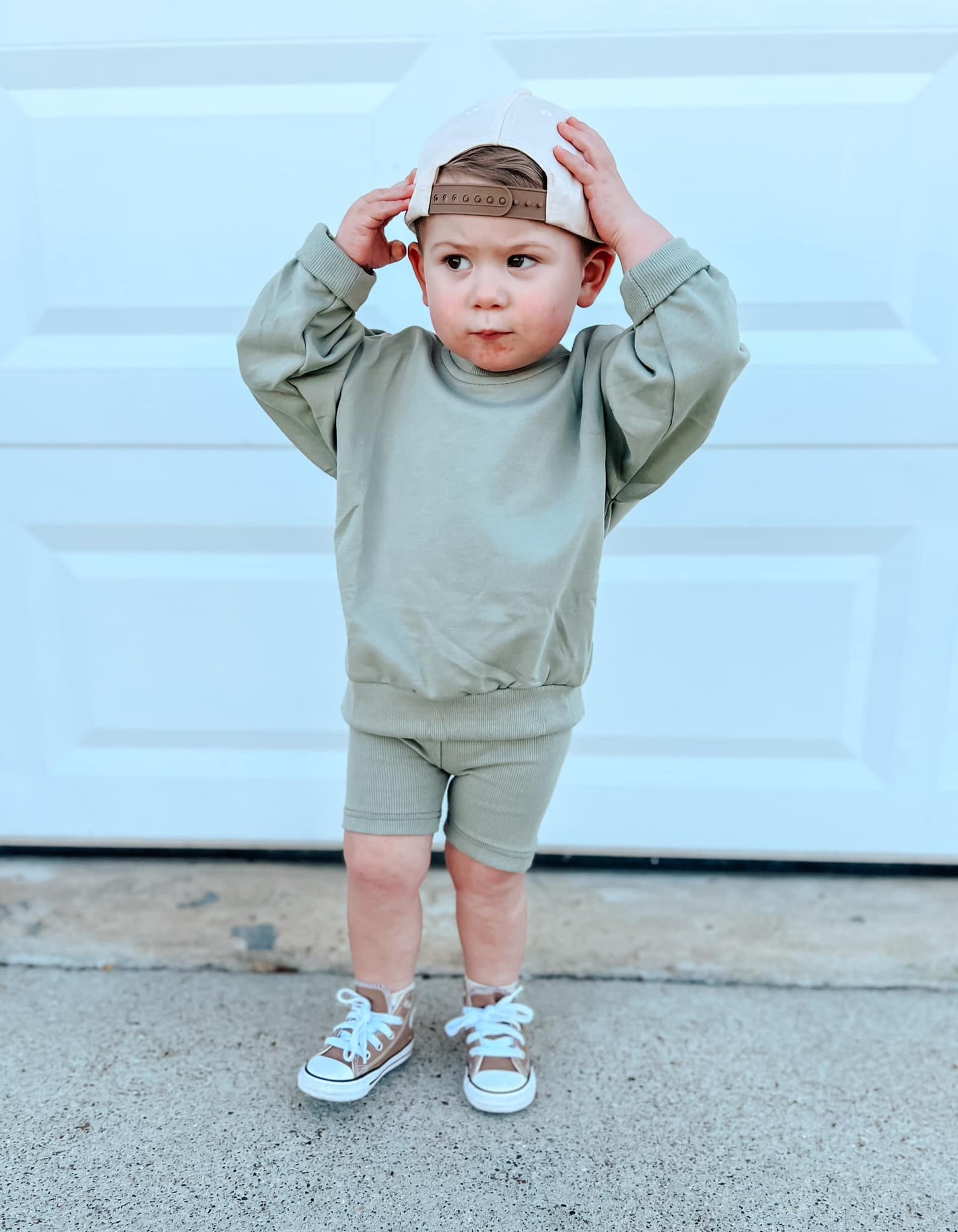 Custom Embroidered Crewneck Sweatshirt & Bamboo Bike Shorts Set