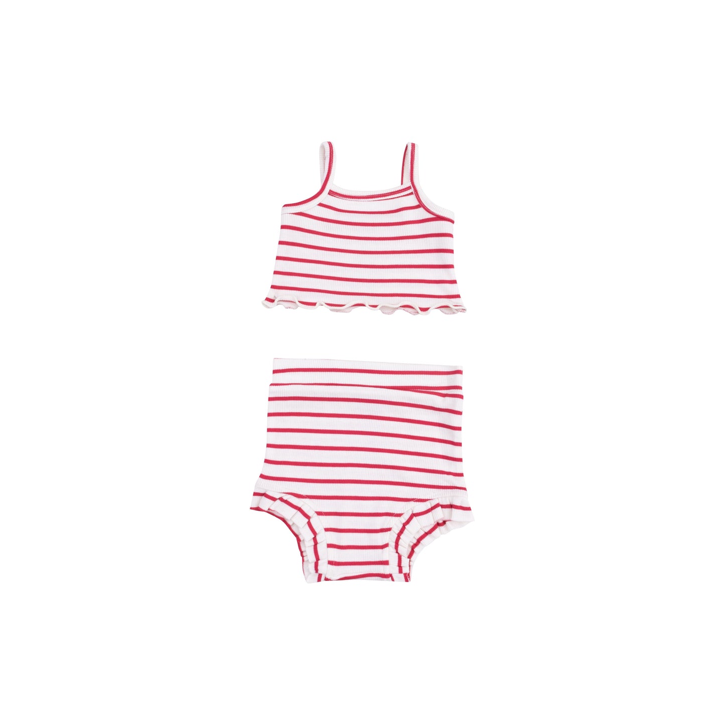 Tank Top & High Waisted Short -Stripe Vintage Red