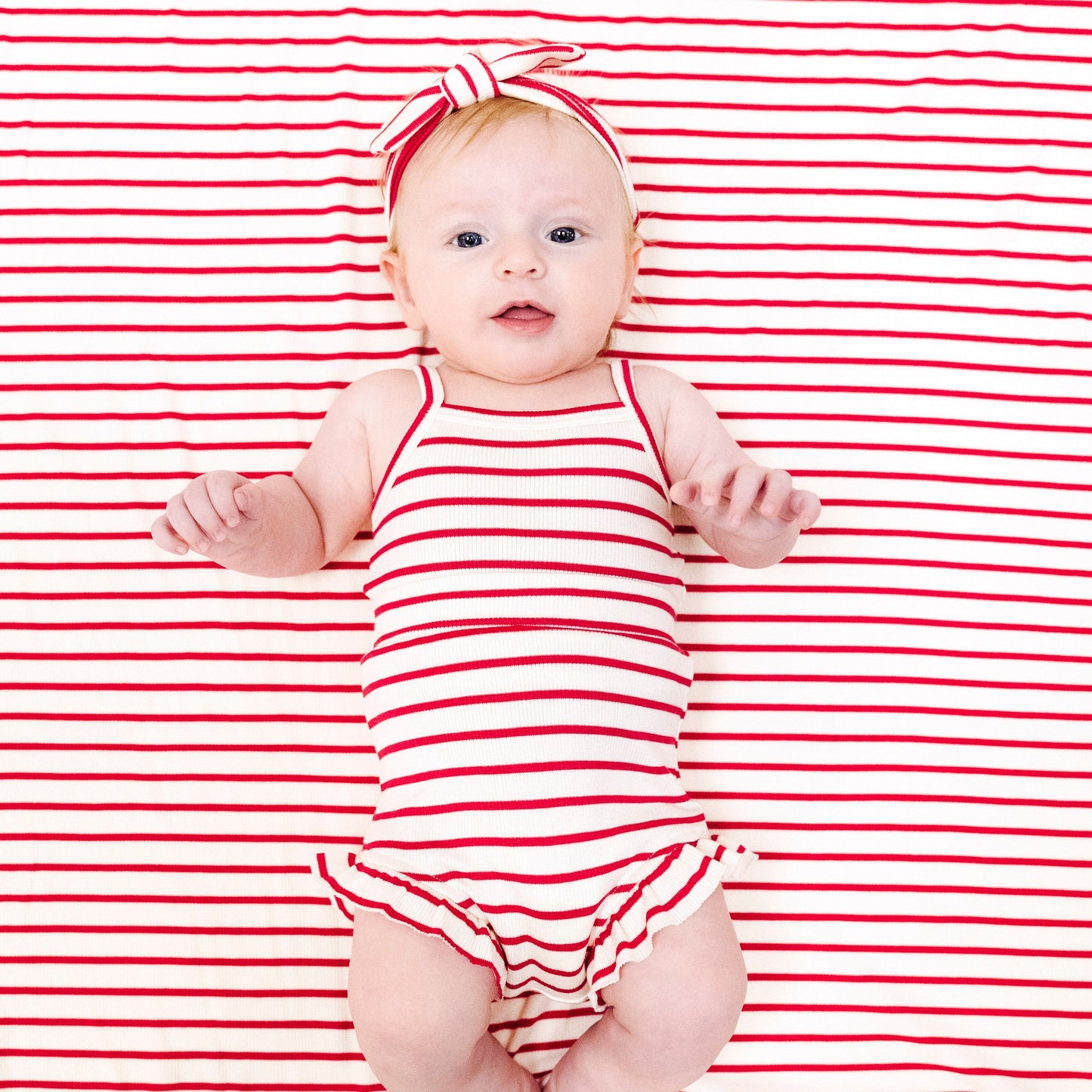 Tank Top & High Waisted Short -Stripe Vintage Red