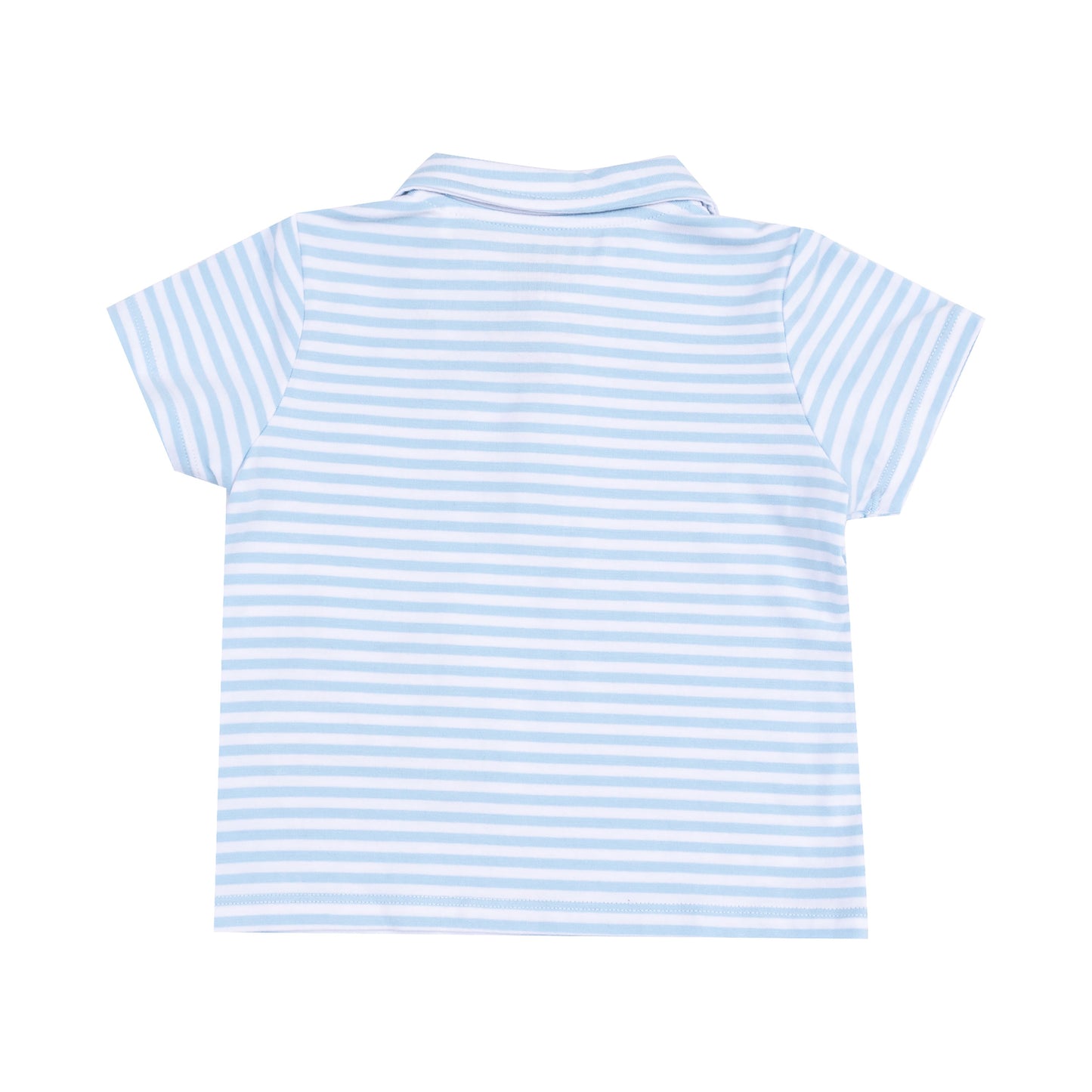 Polo Shirt with Applique and Muslin Short - Golf Blue Stripe