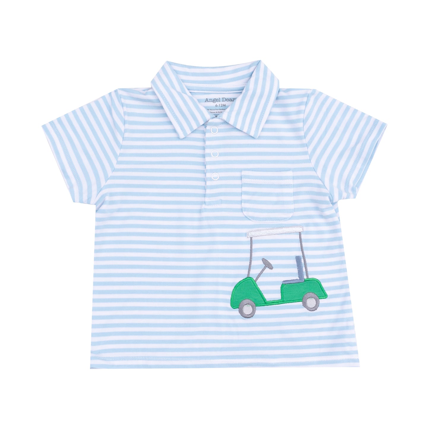 Polo Shirt with Applique and Muslin Short - Golf Blue Stripe