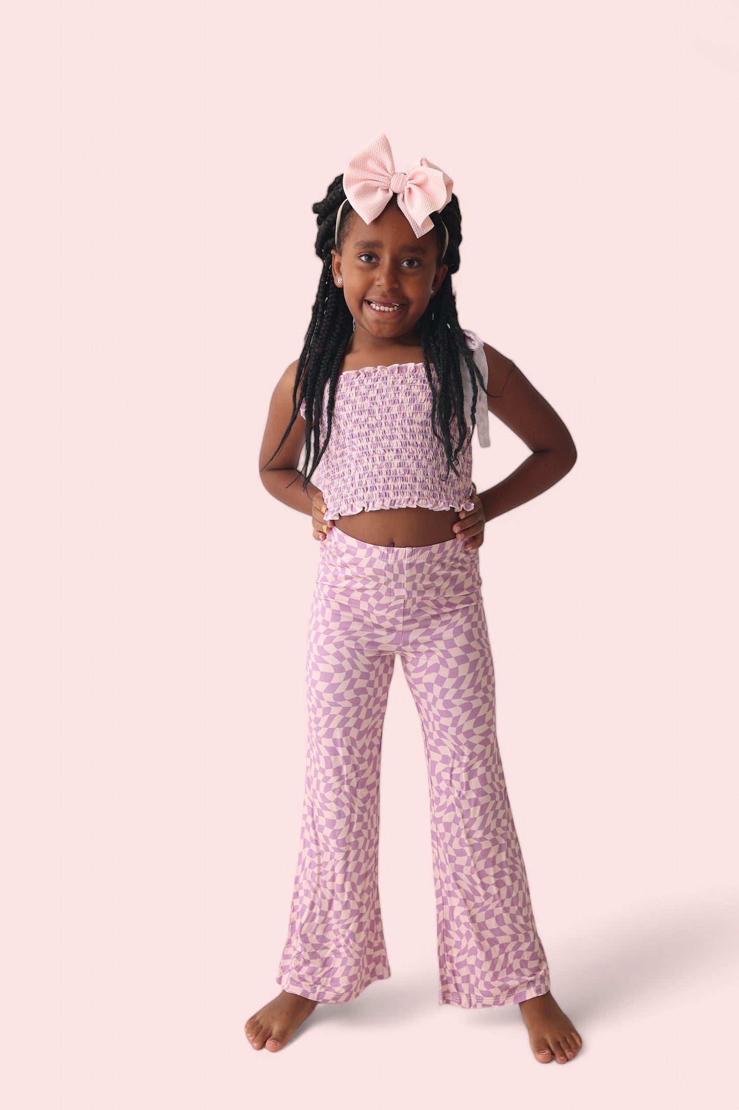 PLUM WAVY CHECKERS DREAM SMOCKED FLARE SET