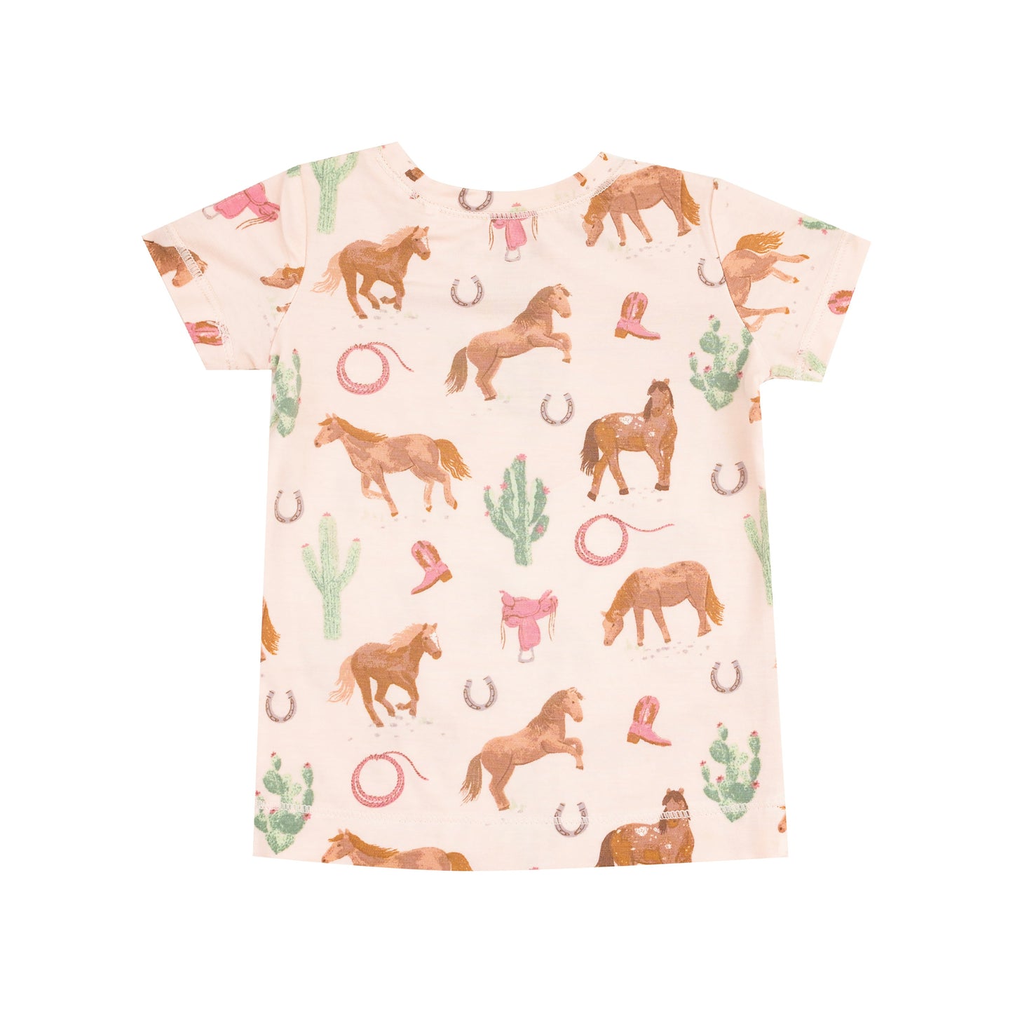 Loungewear Short Set - Western Horses Pink