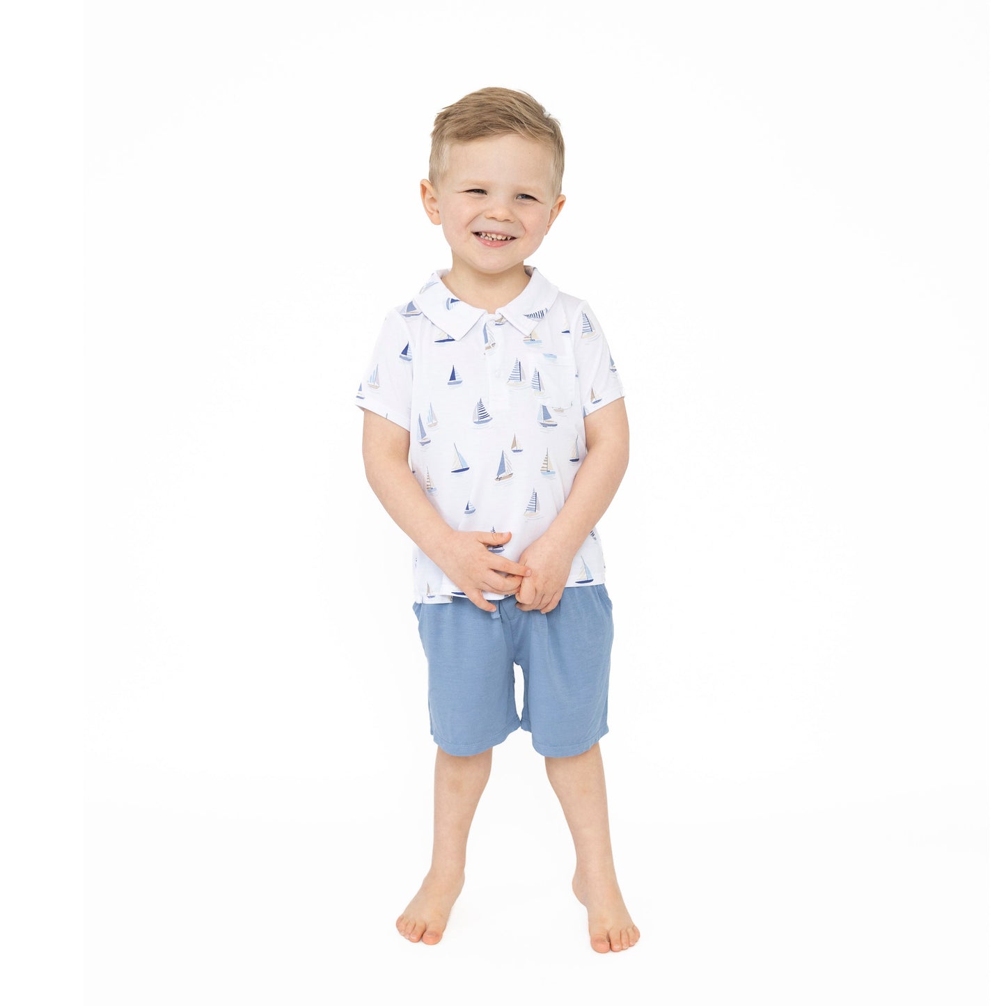 Polo Shirt & Short - Sailboats Blue