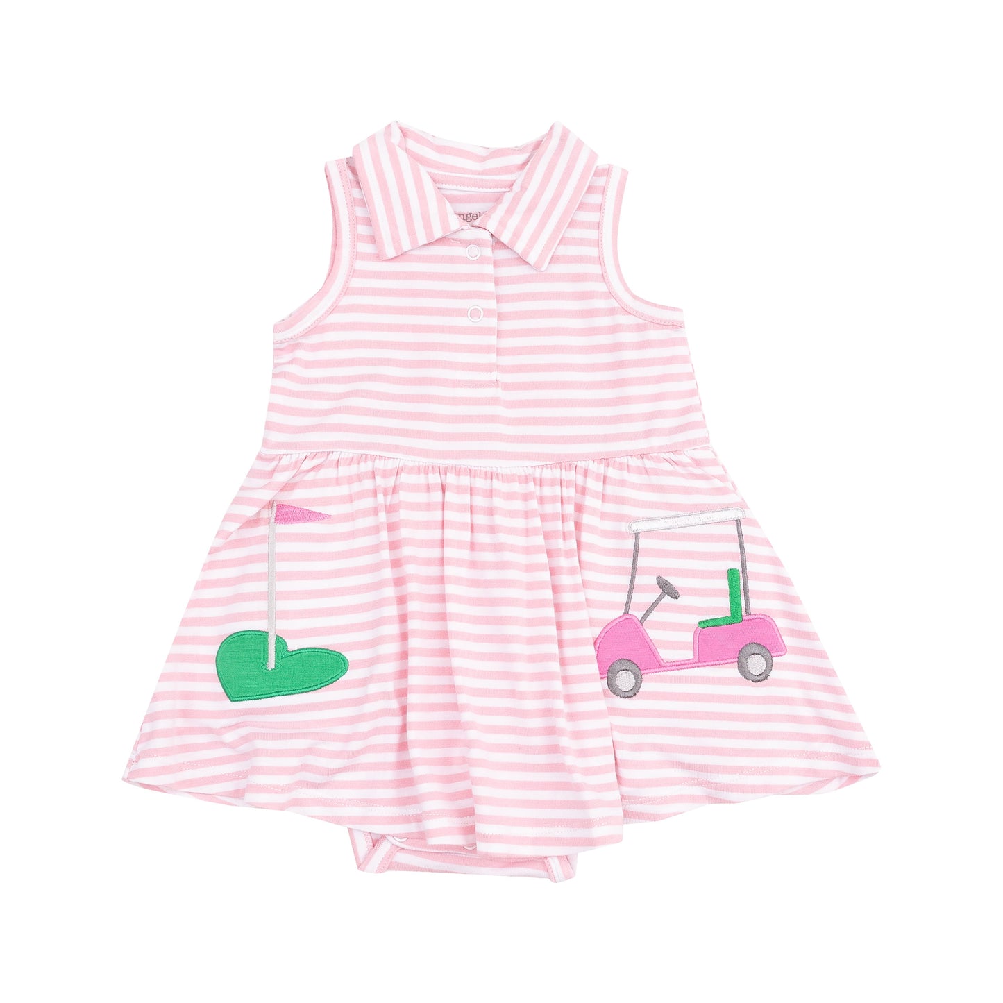 Polo Collar Bodysuit Dress with Applique - Golf Pink Mini Gingham