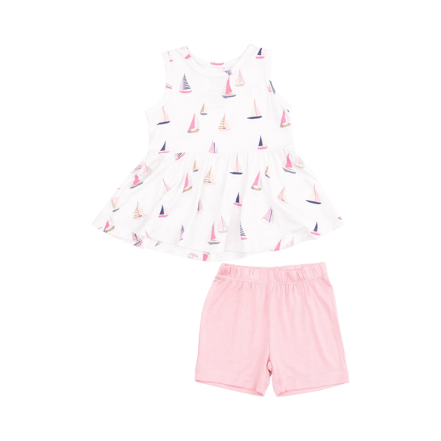 Peplum Tank Top and Bike Short - Sailboats Pink