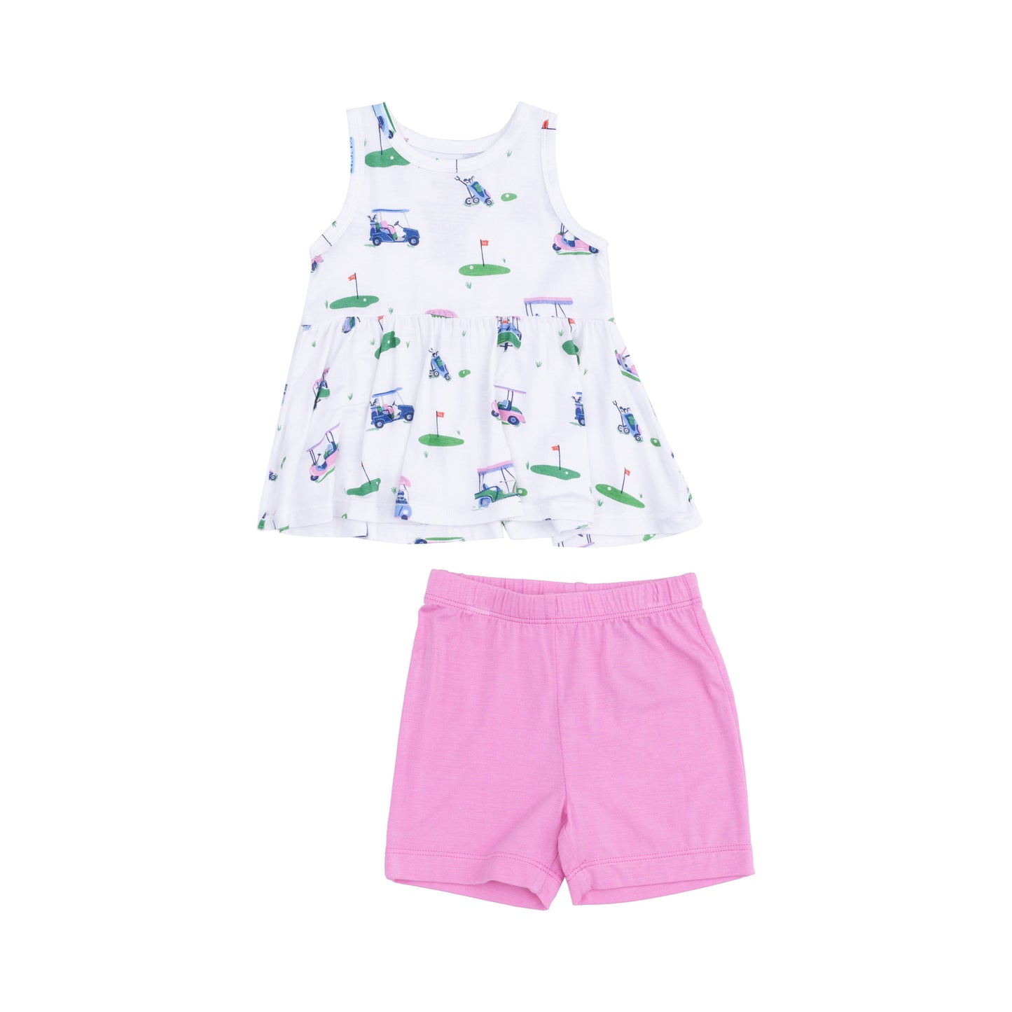 Peplum Tank Top and Bike Short - Vintage Golf Carts Pink