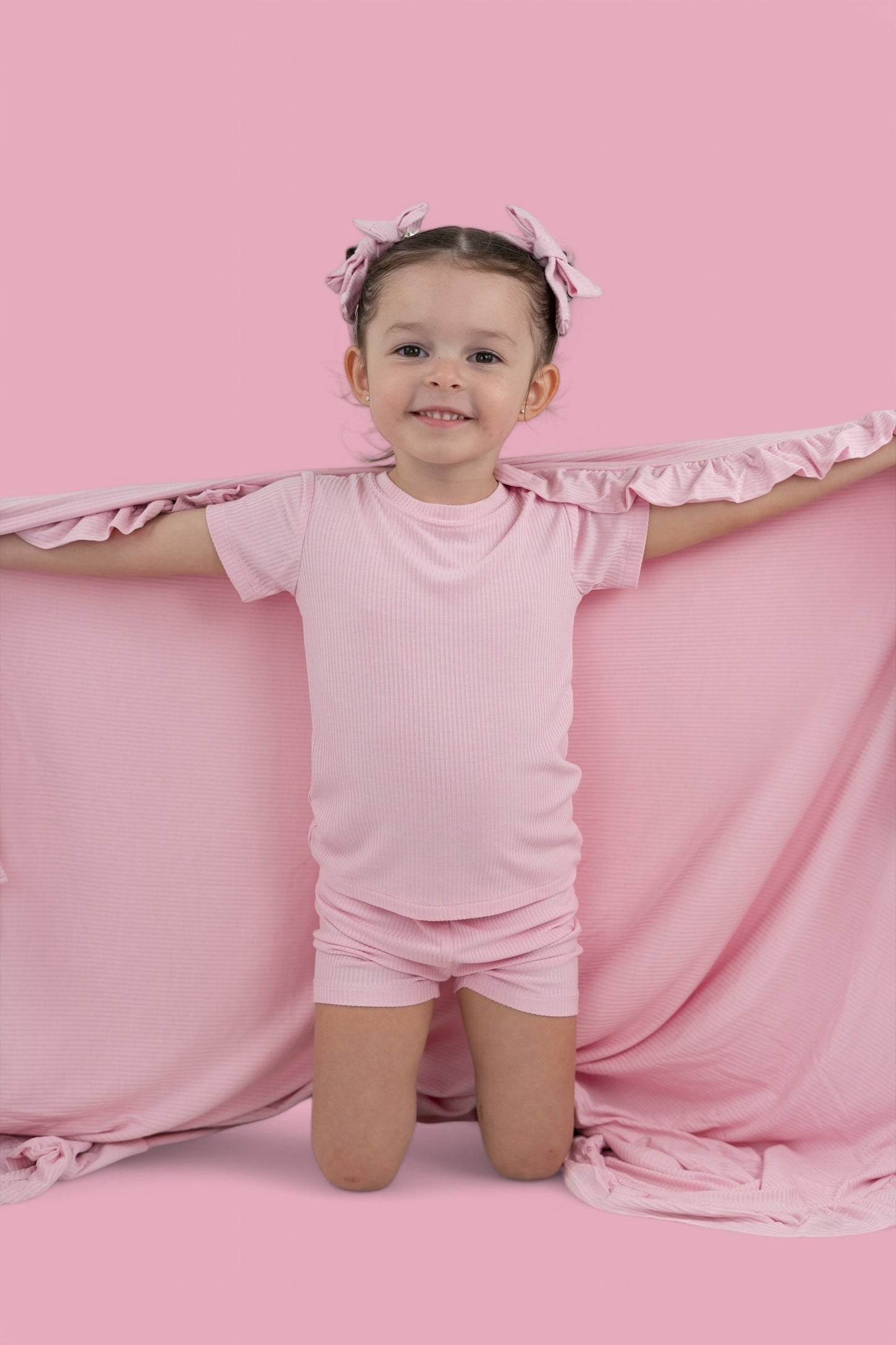 PINK ROSE RIB DREAM SHORT SET
