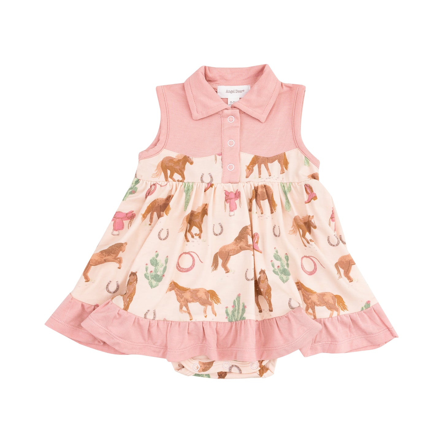 Cowboy Bodysuit Dress - Western Horses Pink