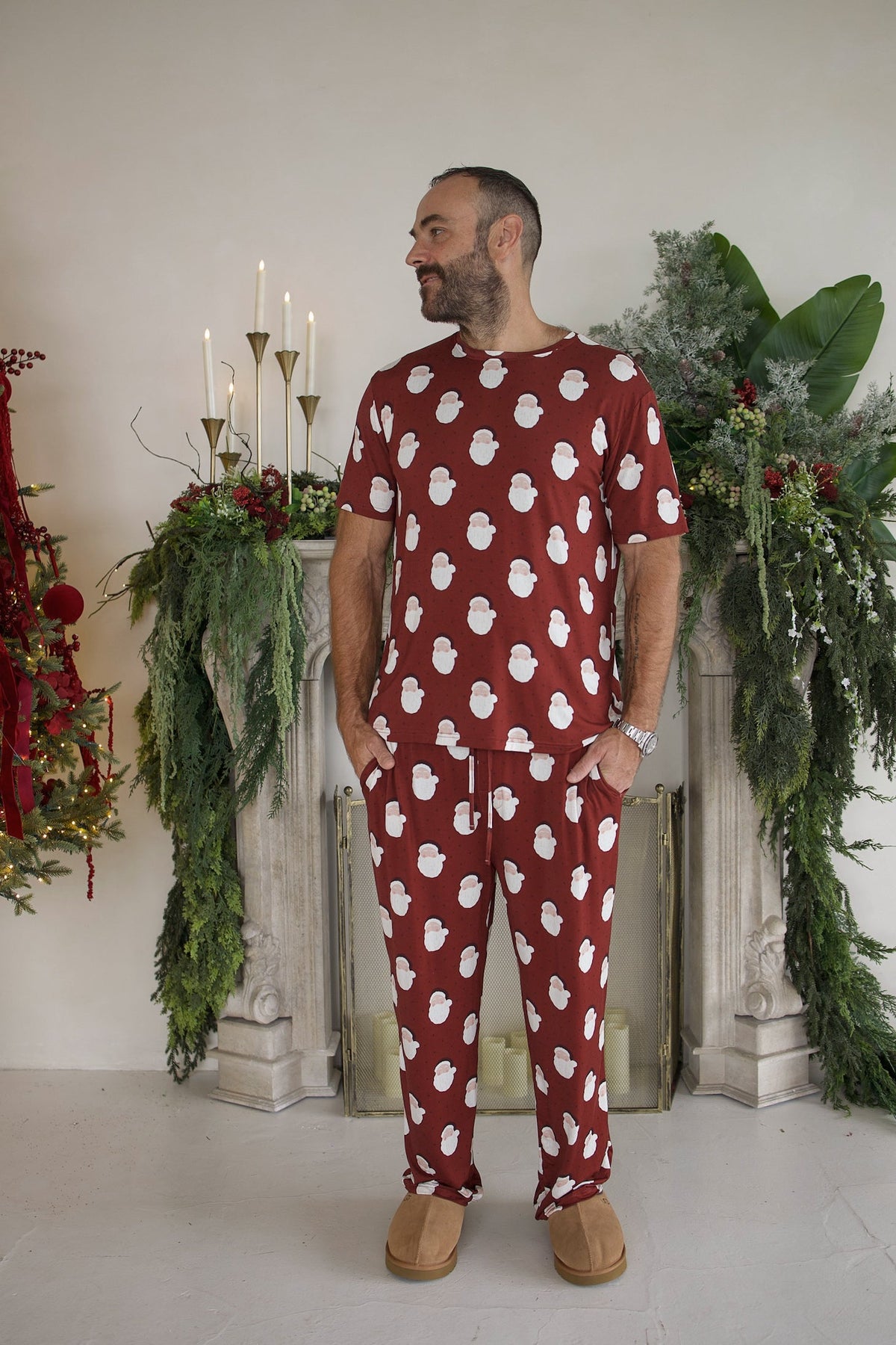 Men's Short Sleeve Pajamas | Vintage Santa