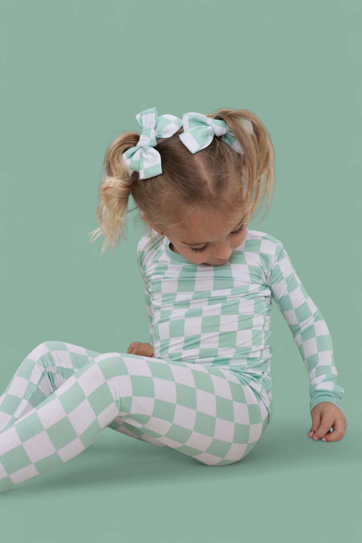 MINT CHECKERS DREAM BOW HAIR CLIPS