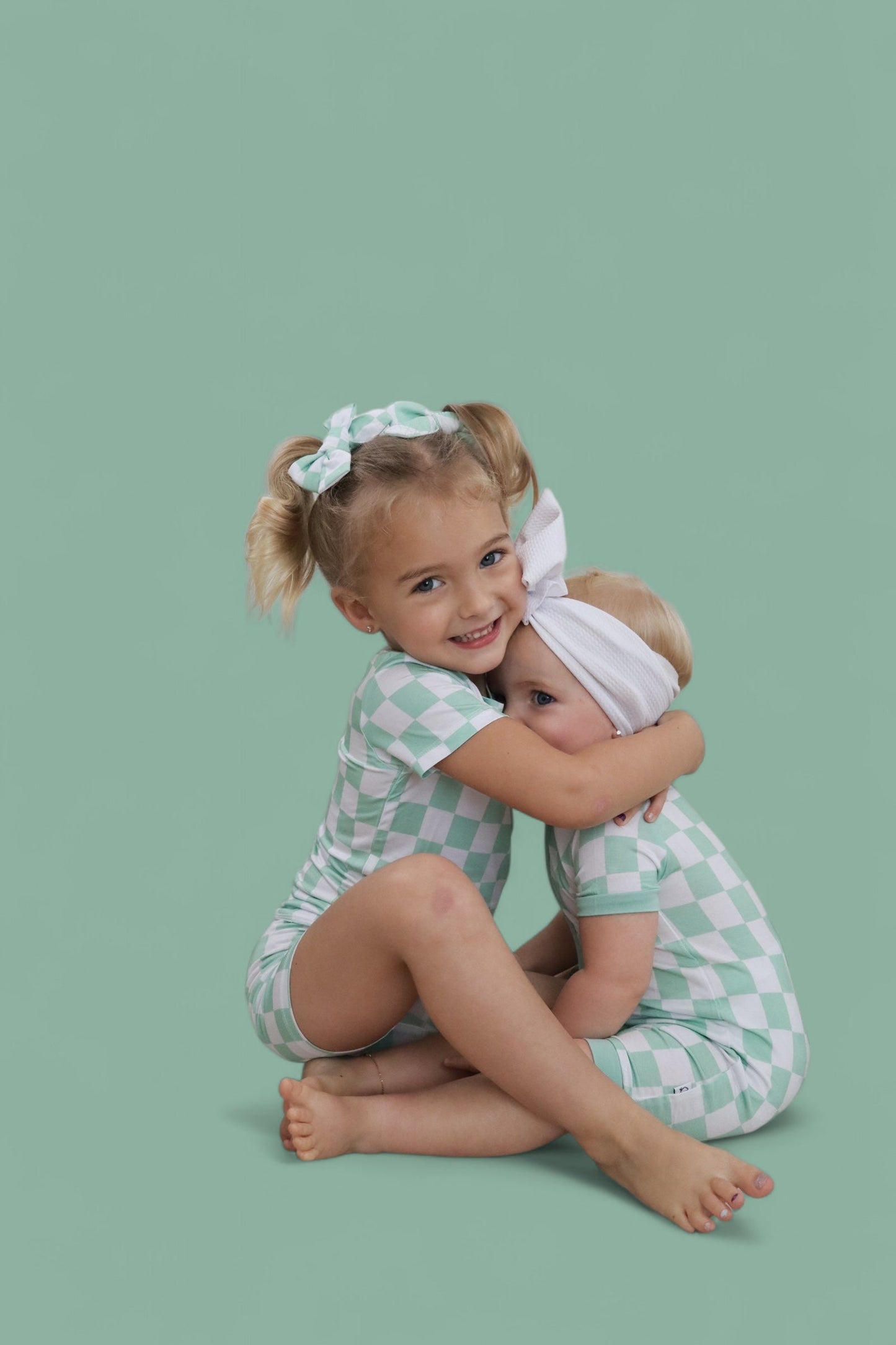 MINT CHECKERS DREAM BOW HAIR CLIPS