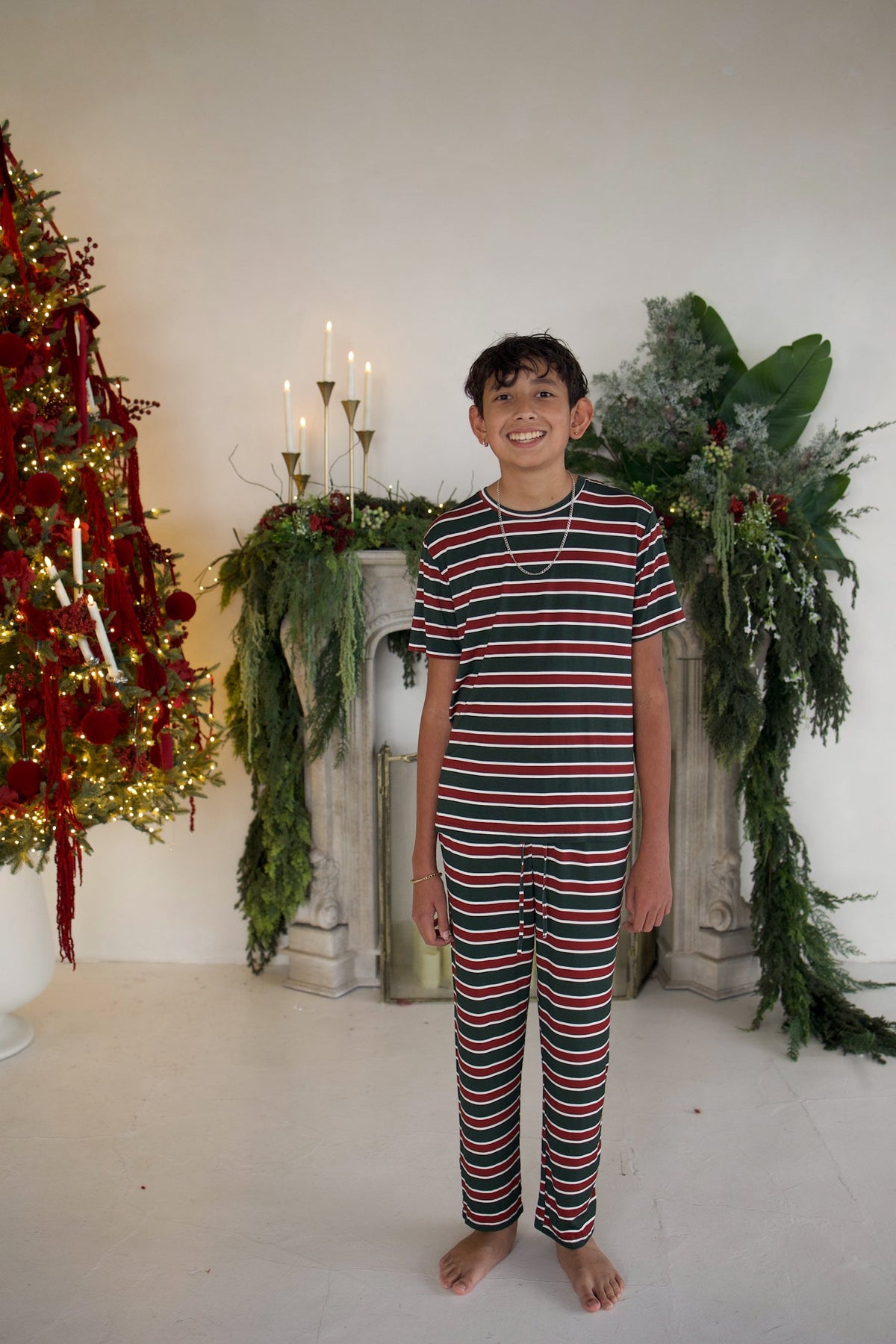 Youth Straight Leg Bamboo Pajamas | Holiday Stripe