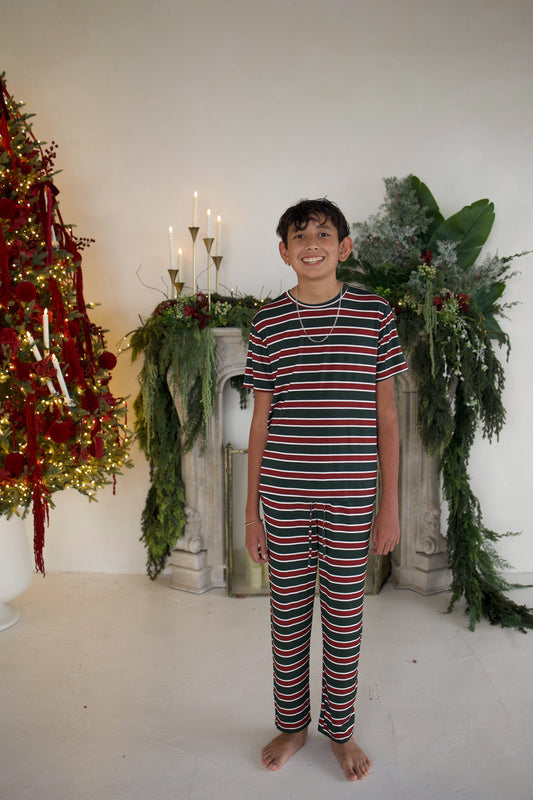 Youth Straight Leg Bamboo Pajamas | Holiday Stripe